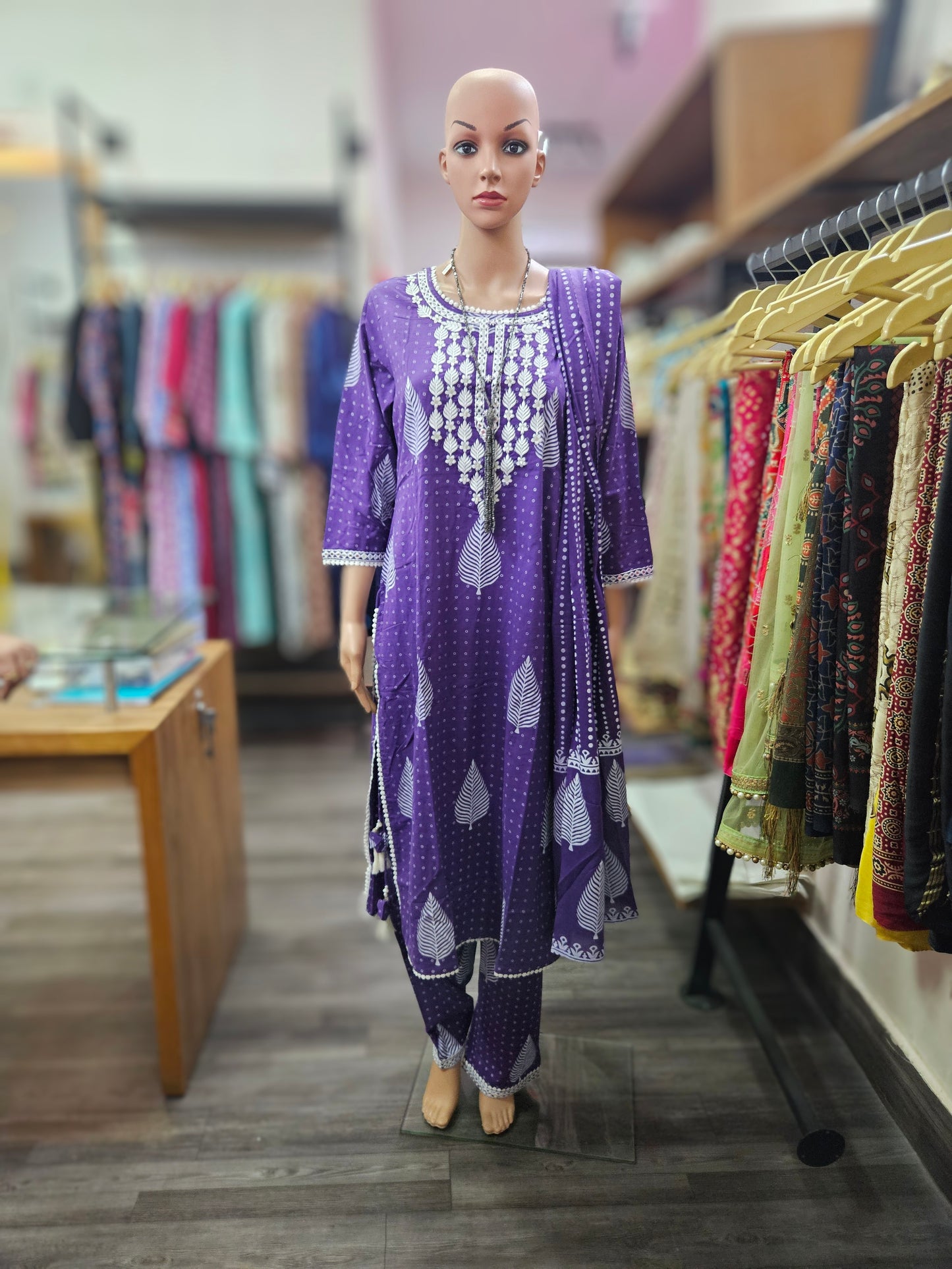 Purple Cotton Dupatta Set