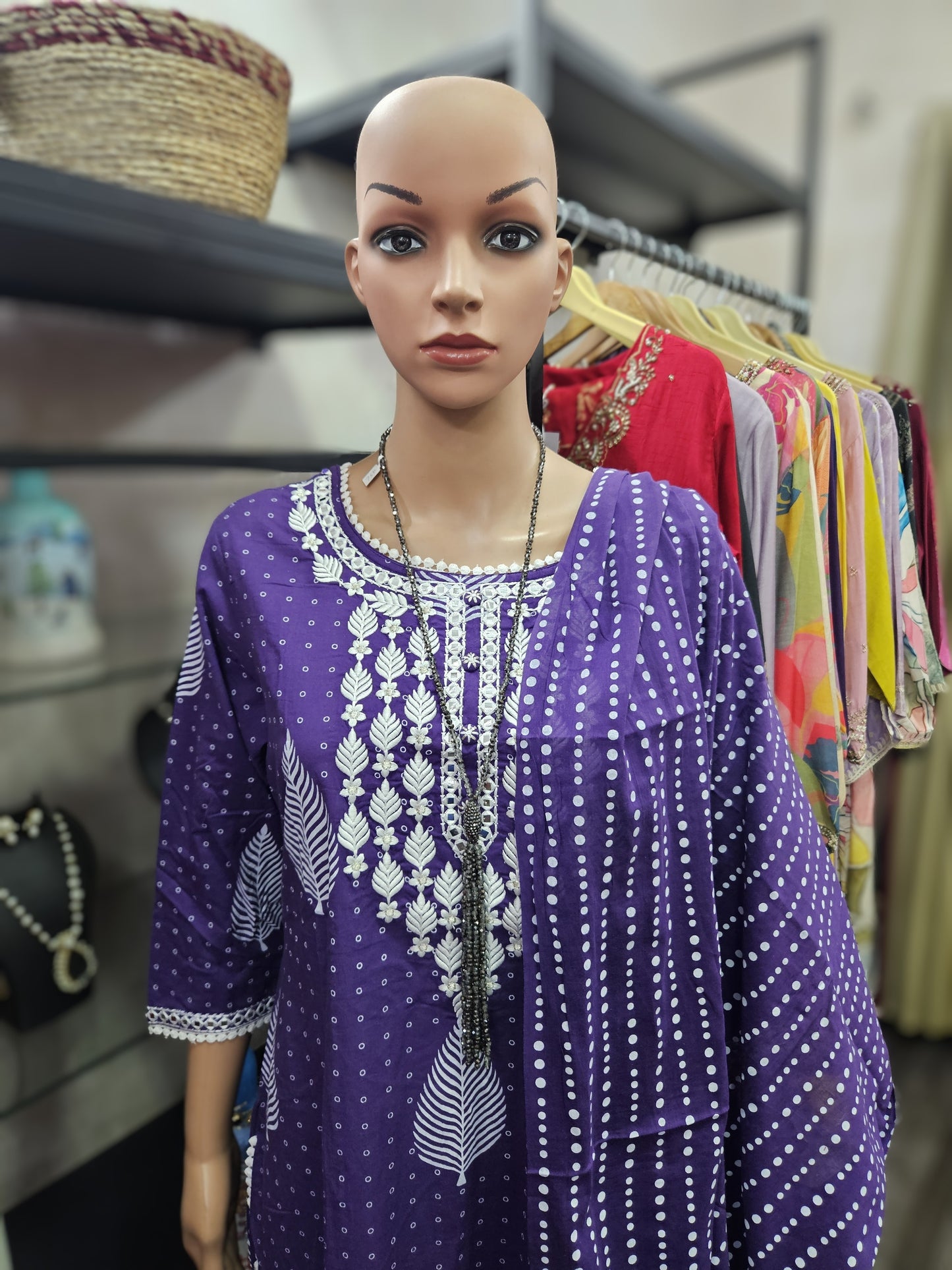 Purple Cotton Dupatta Set