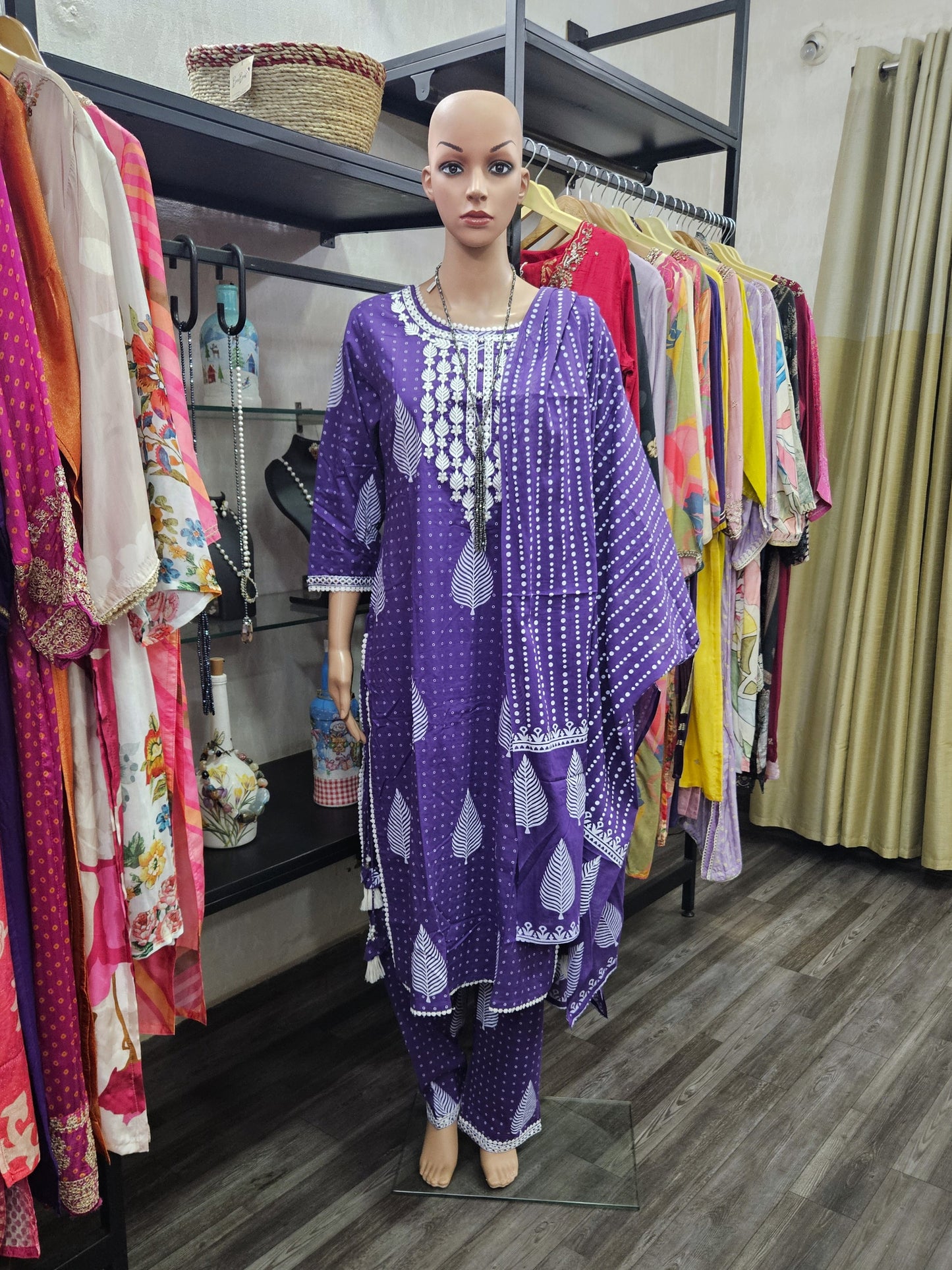 Purple Cotton Dupatta Set