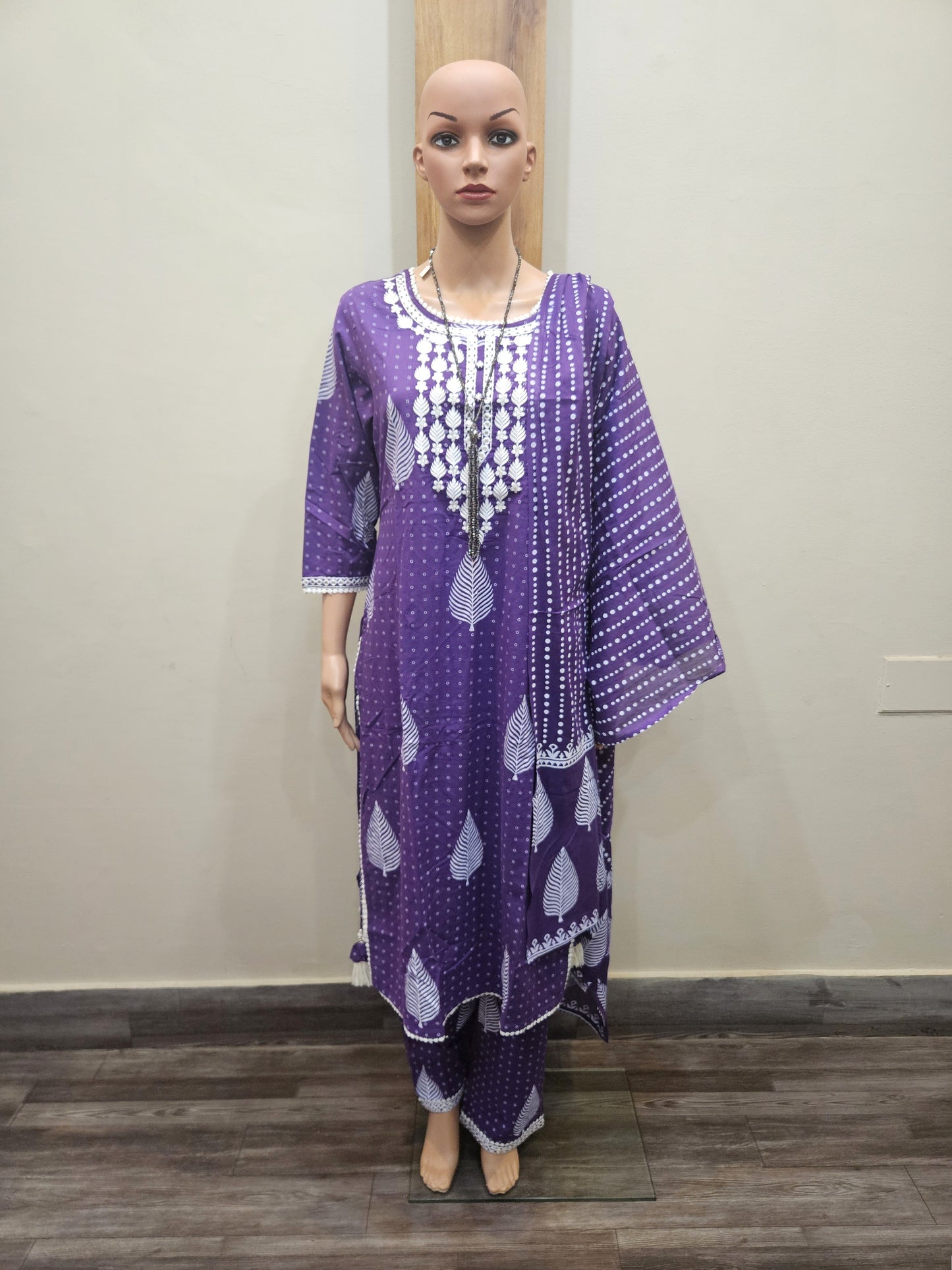 Purple Cotton Dupatta Set