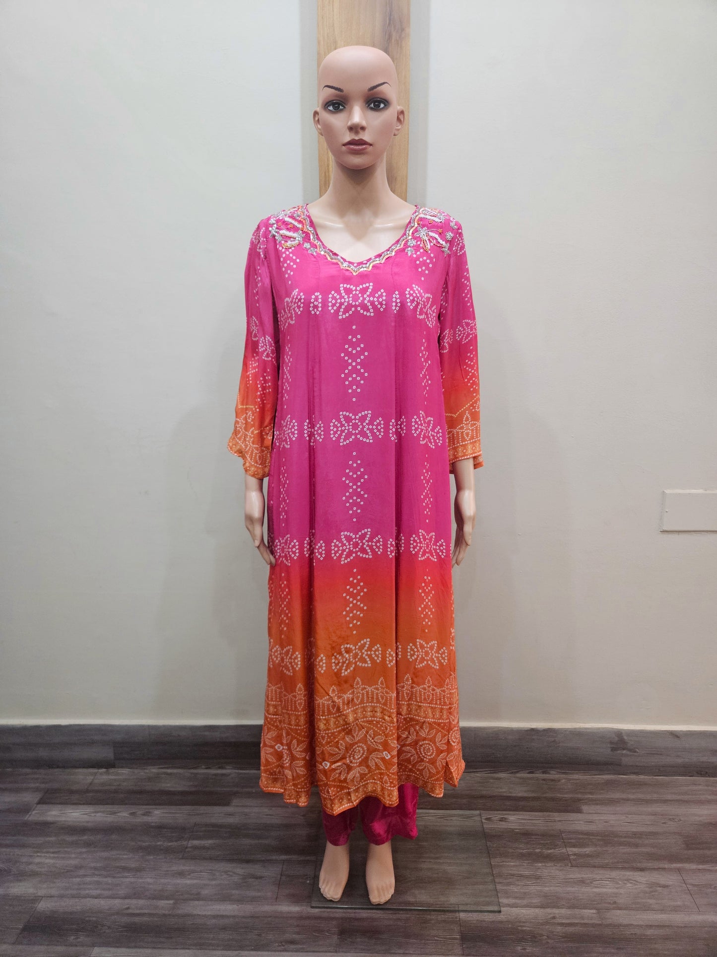 Pink Orange Pure Muslin Partywear Dupatta Set