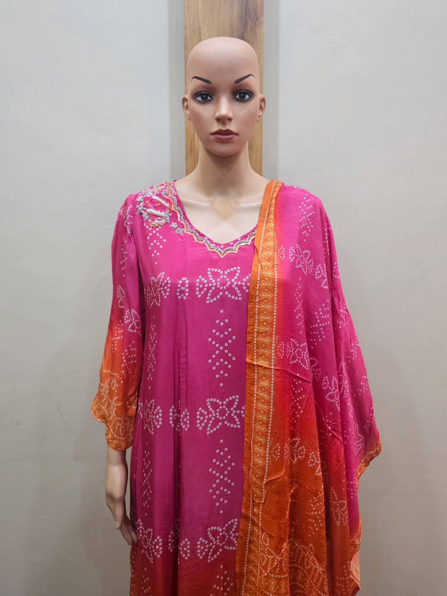 Pink Orange Pure Muslin Partywear Dupatta Set