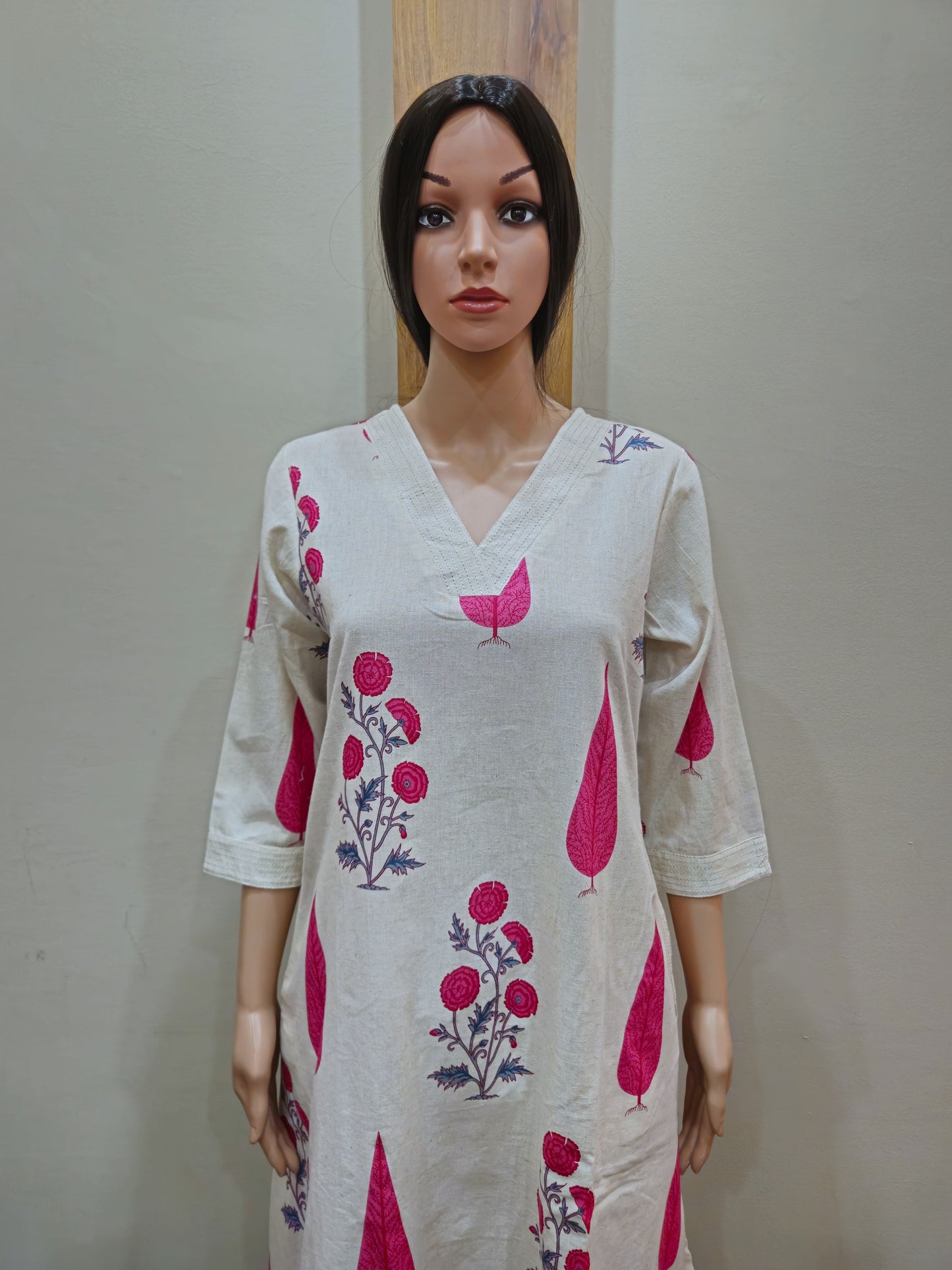 White and Pink Aline Cotton Pant Set