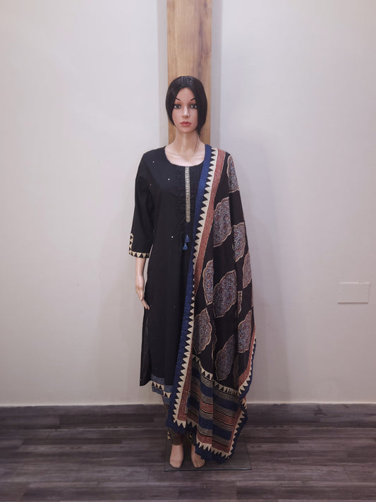 Black Cotton Stylish Dupatta Set