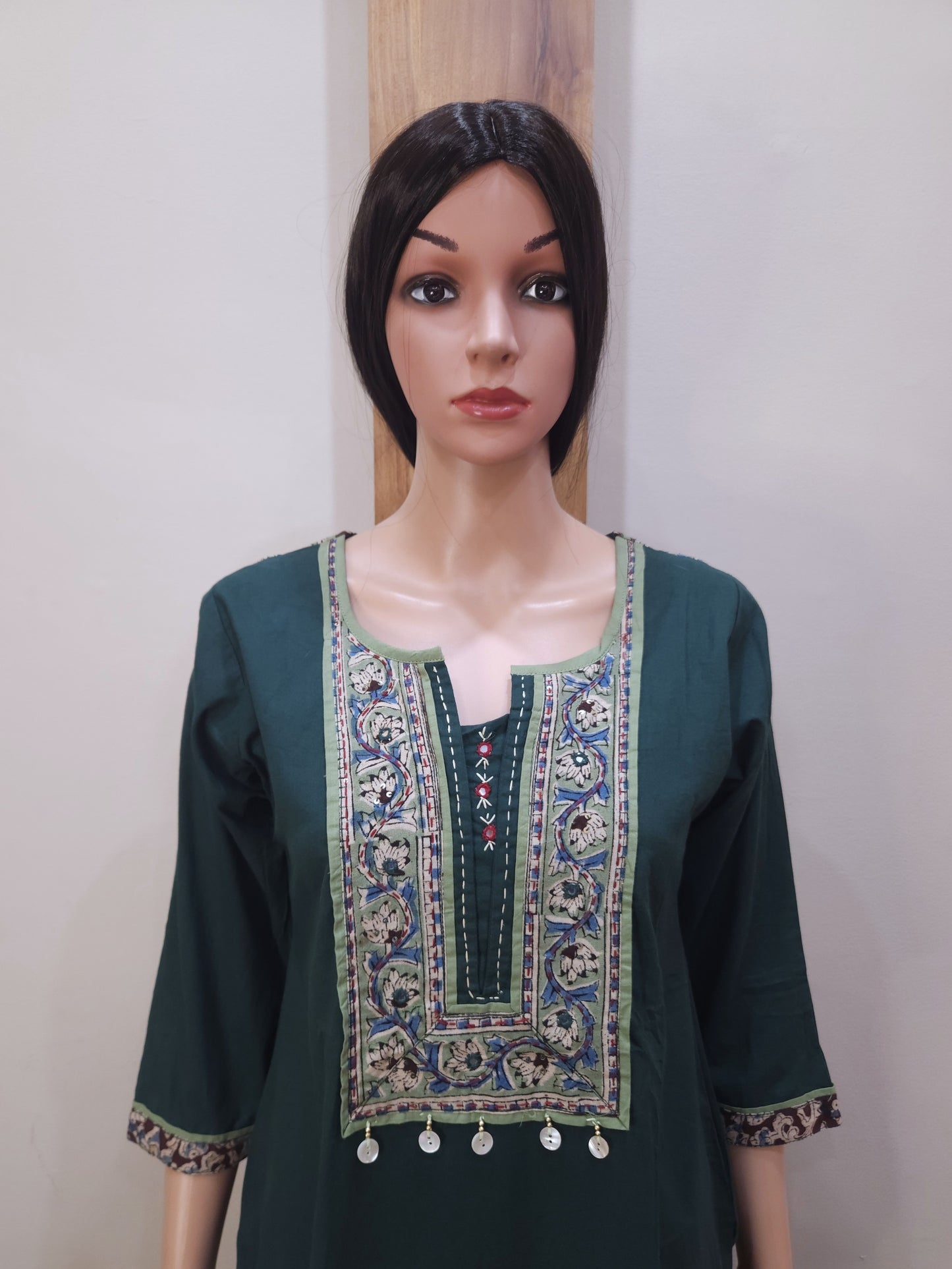 Green Cotton Kalamkari Dupatta Set