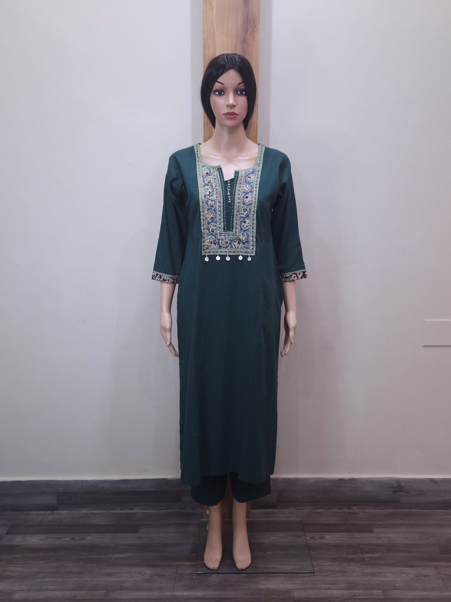Green Cotton Kalamkari Dupatta Set