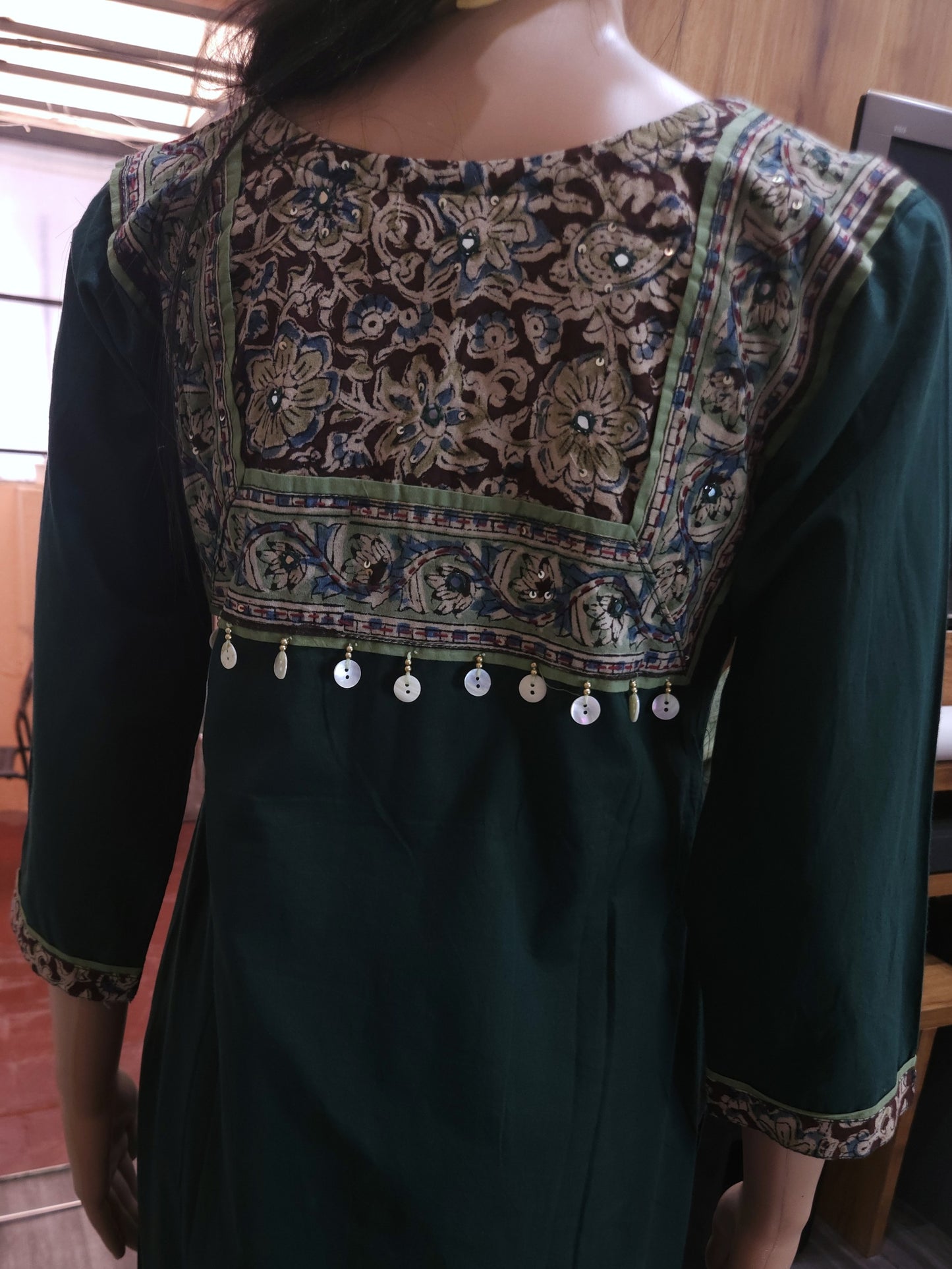 Green Cotton Kalamkari Dupatta Set
