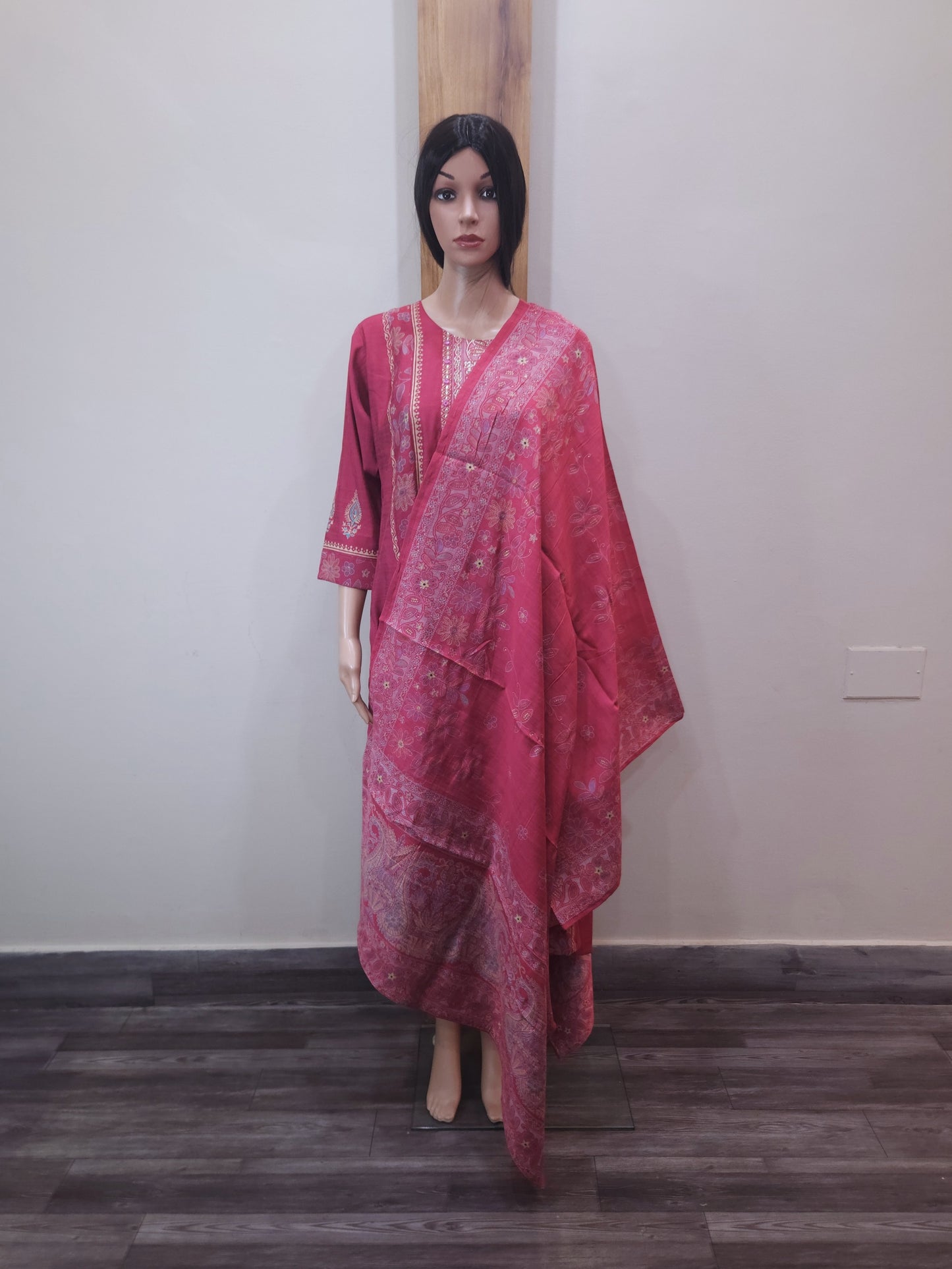 Magenta Cotton Stylish Dupatta Set
