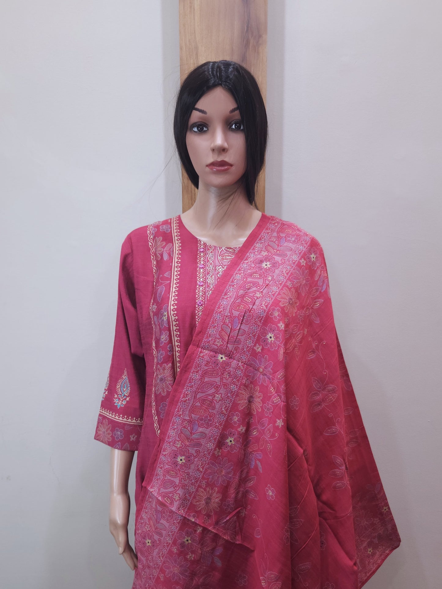 Magenta Cotton Stylish Dupatta Set