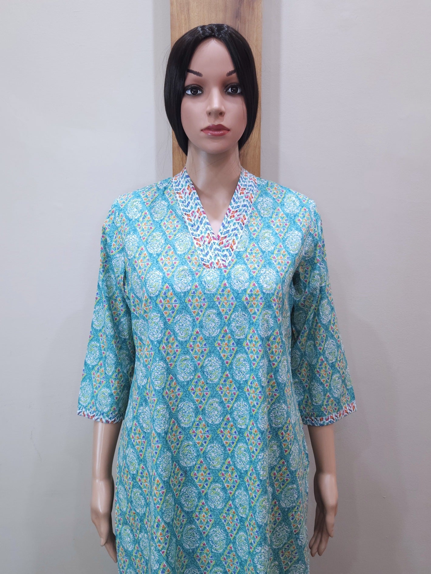 Green V Neck Cotton Kurti