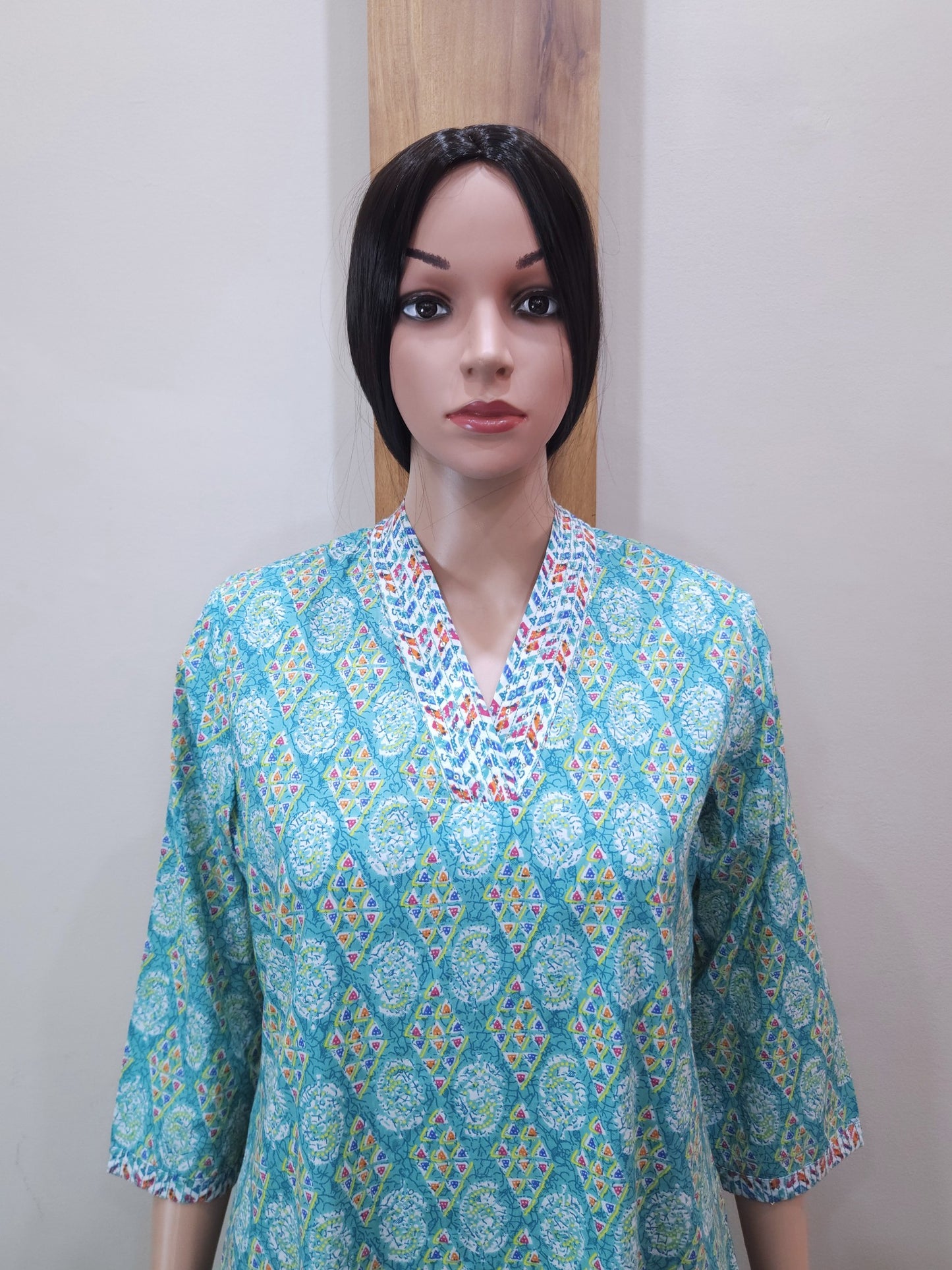 Green V Neck Cotton Kurti