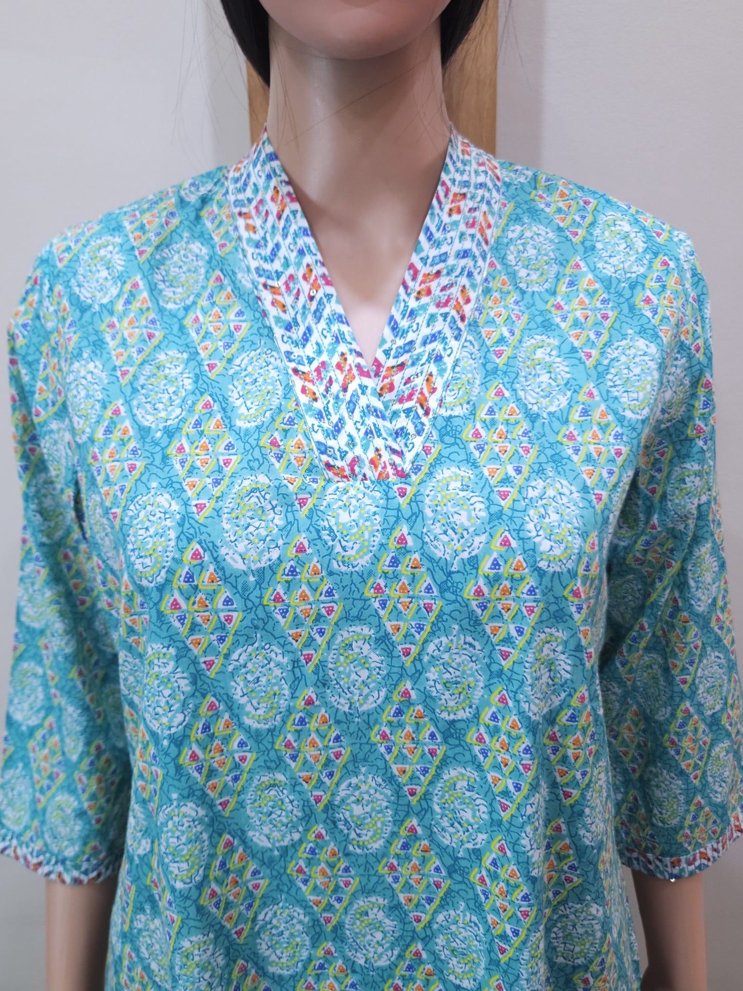 Green V Neck Cotton Kurti