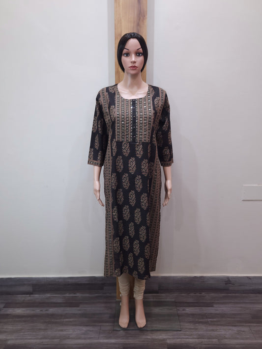 Black Brown Cotton Kurti