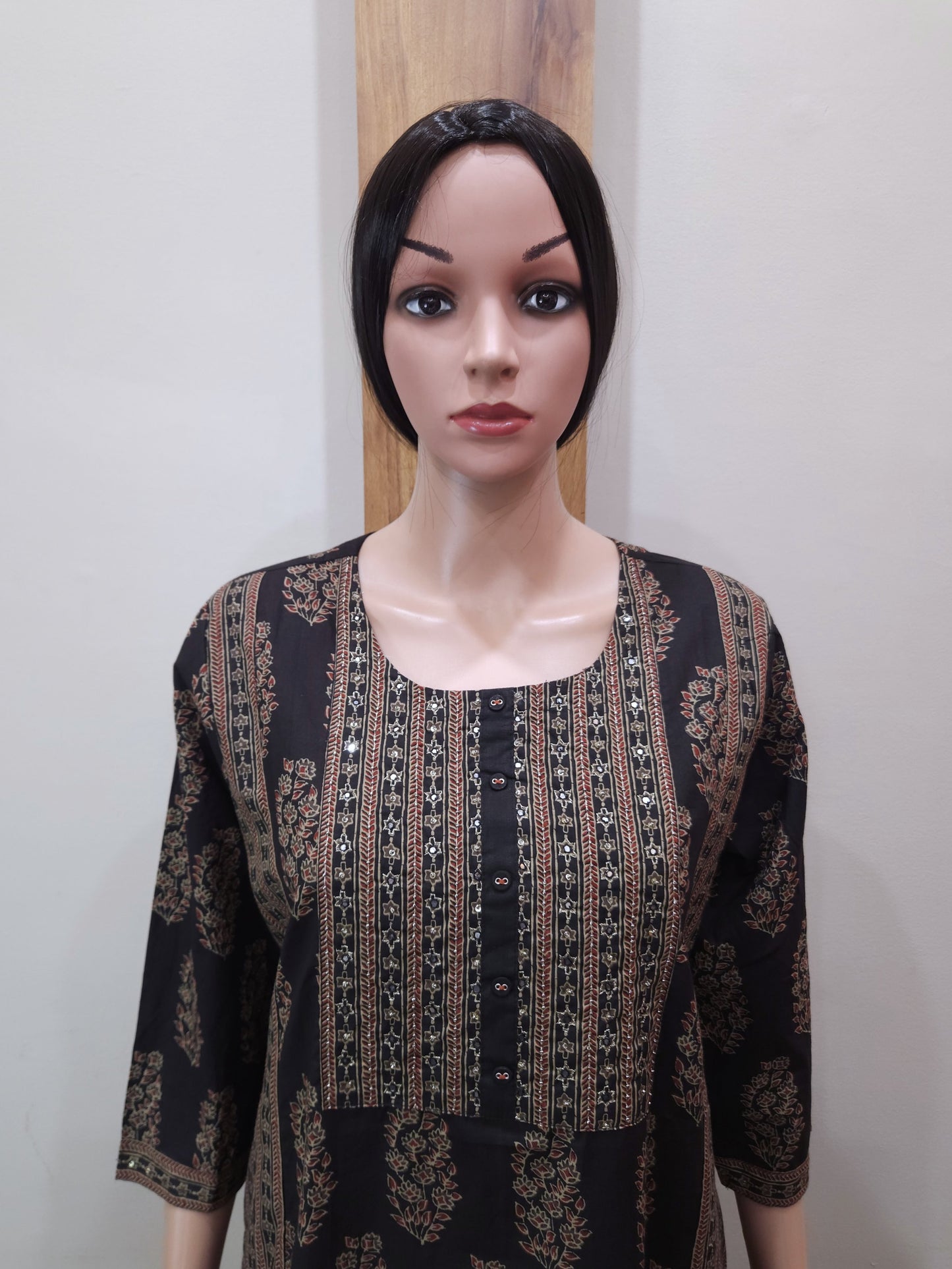 Black Brown Cotton Kurti
