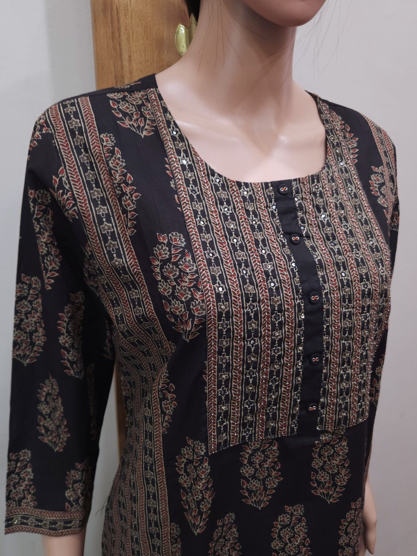 Black Brown Cotton Kurti