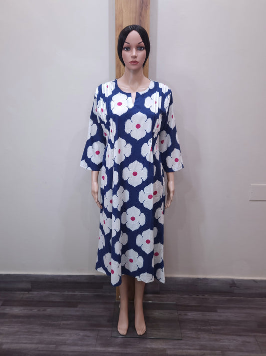 Blue Pleats Cotton Kurti