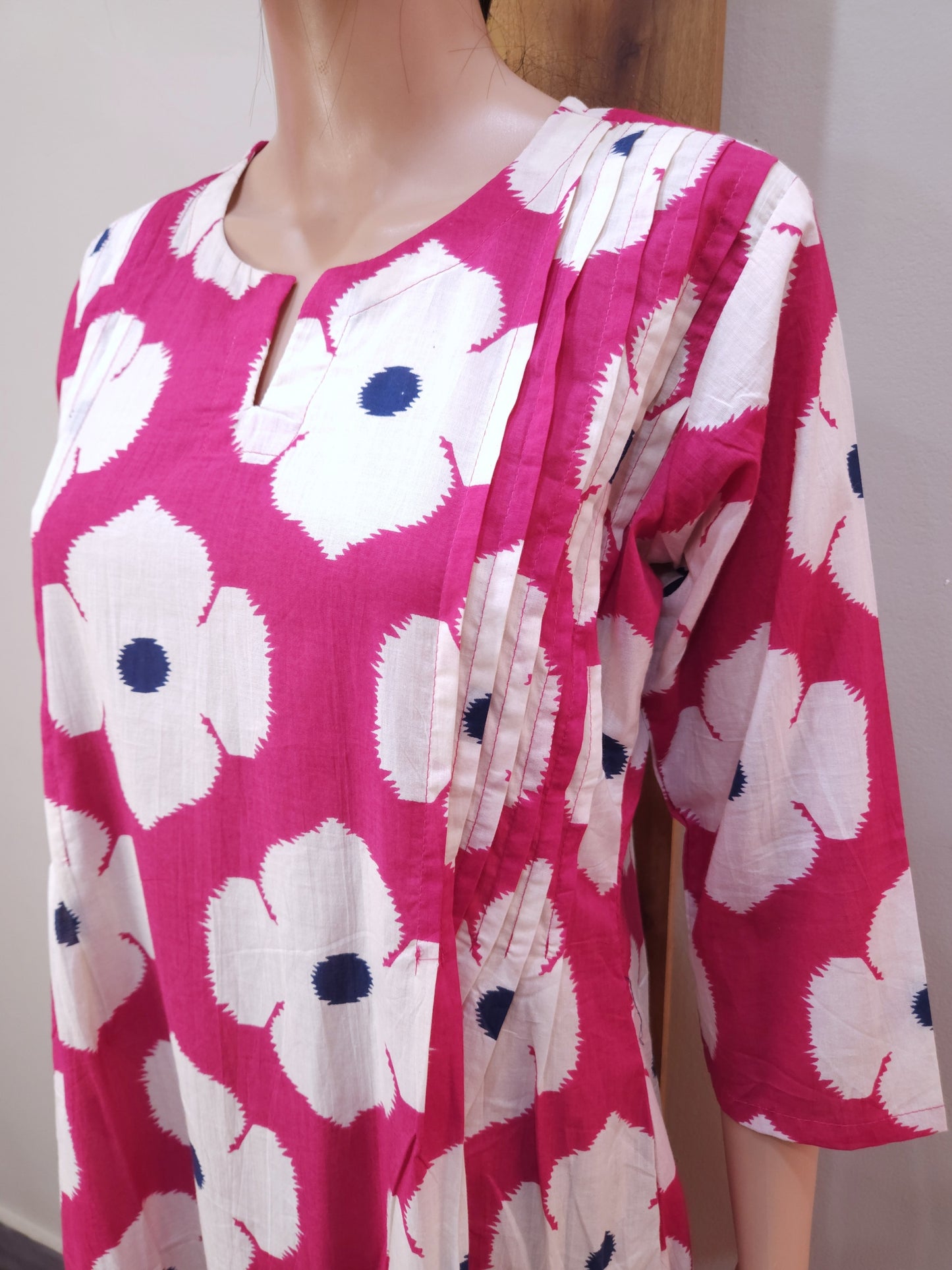 Red Pleats Cotton Kurti
