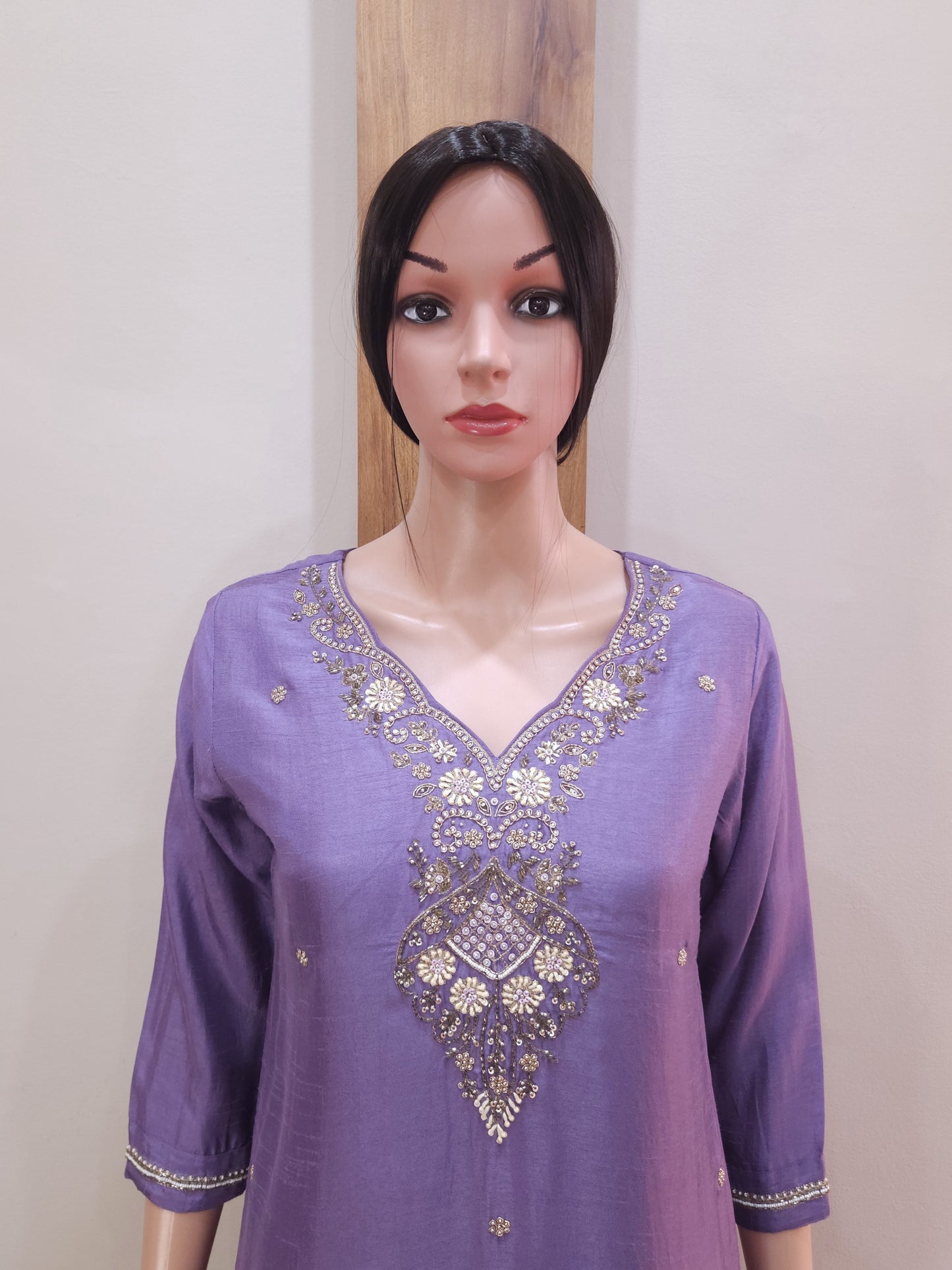 Lavender Dola Silk Heavy Embroidery Kurta with {ant and Sequin Work Dupatta