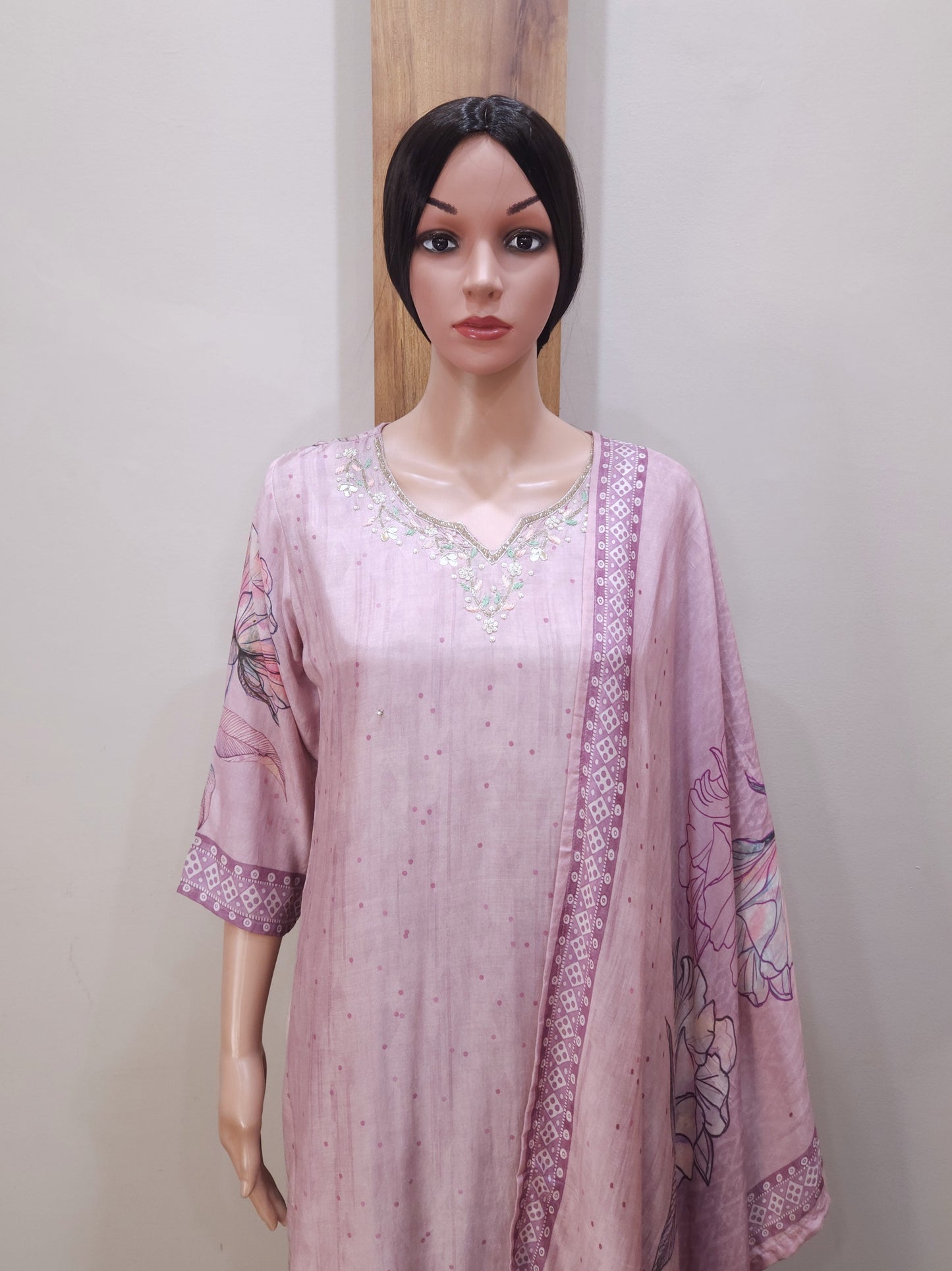 Peach Muslin Partywear Stylish Dupatta Set