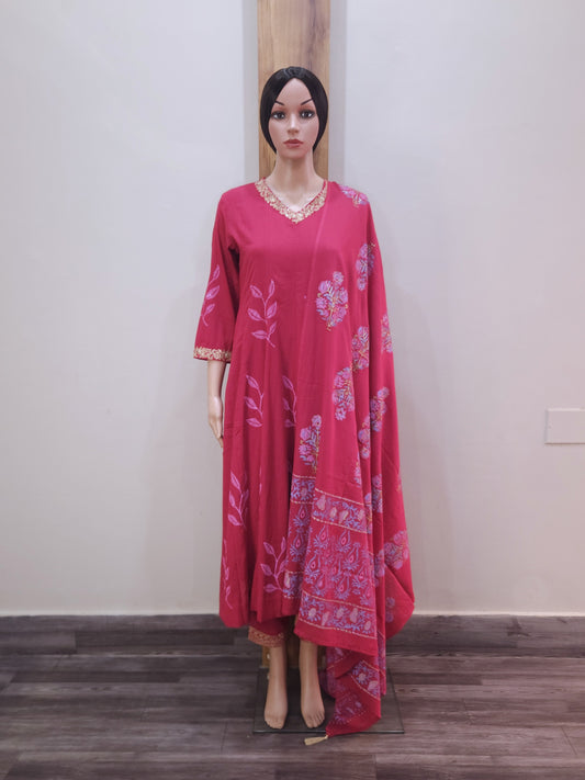 Red Stylish Aline Cotton Dupatta Set