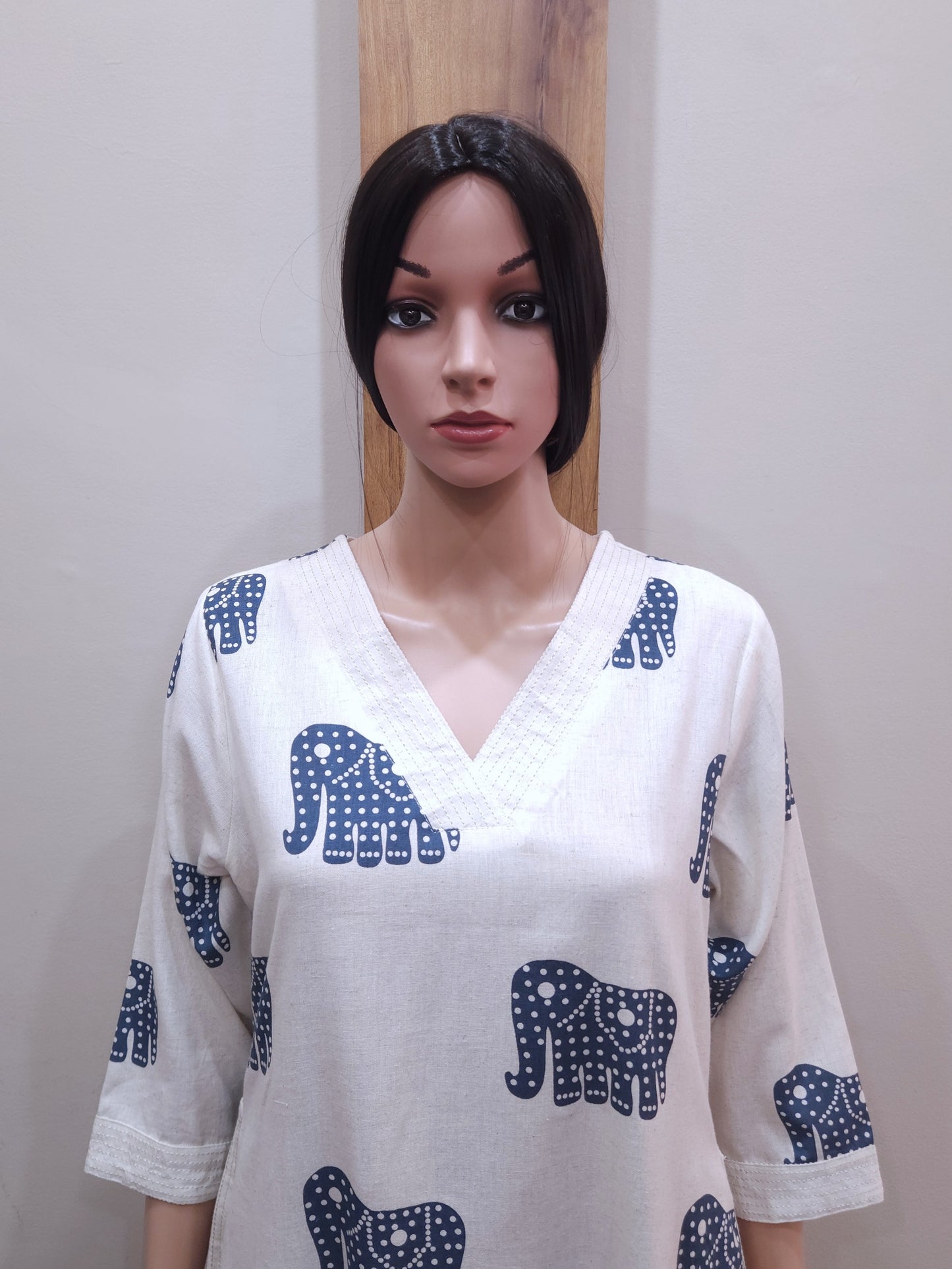 Off-white & Blue Aline Cotton Palazzo Set