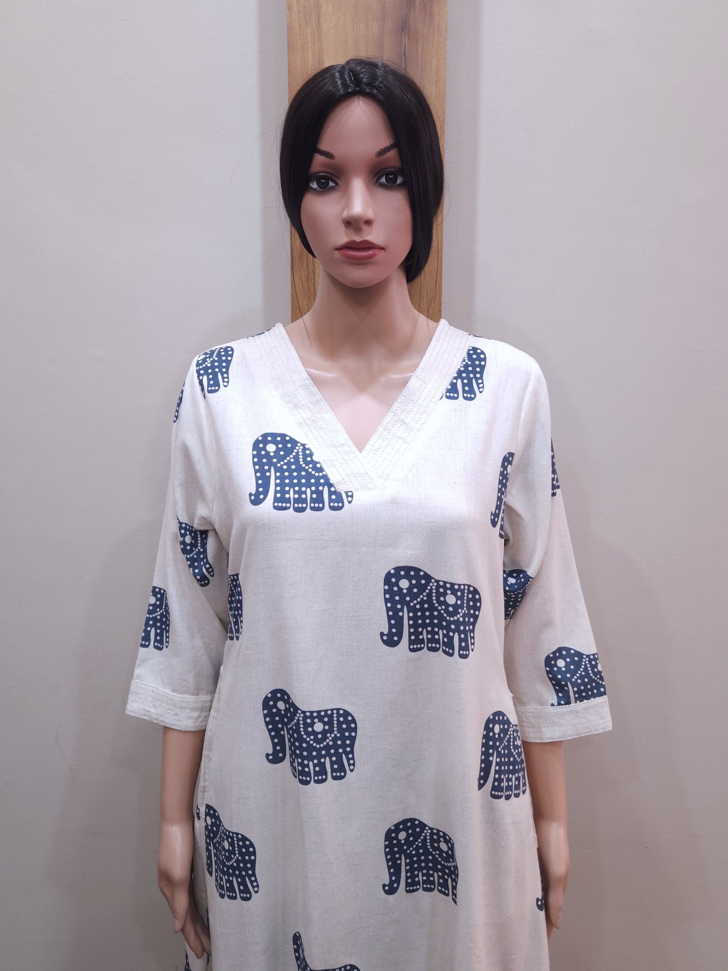 Off-white & Blue Aline Cotton Palazzo Set