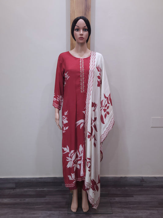 Red Muslin Premium Dupatta Set HSR