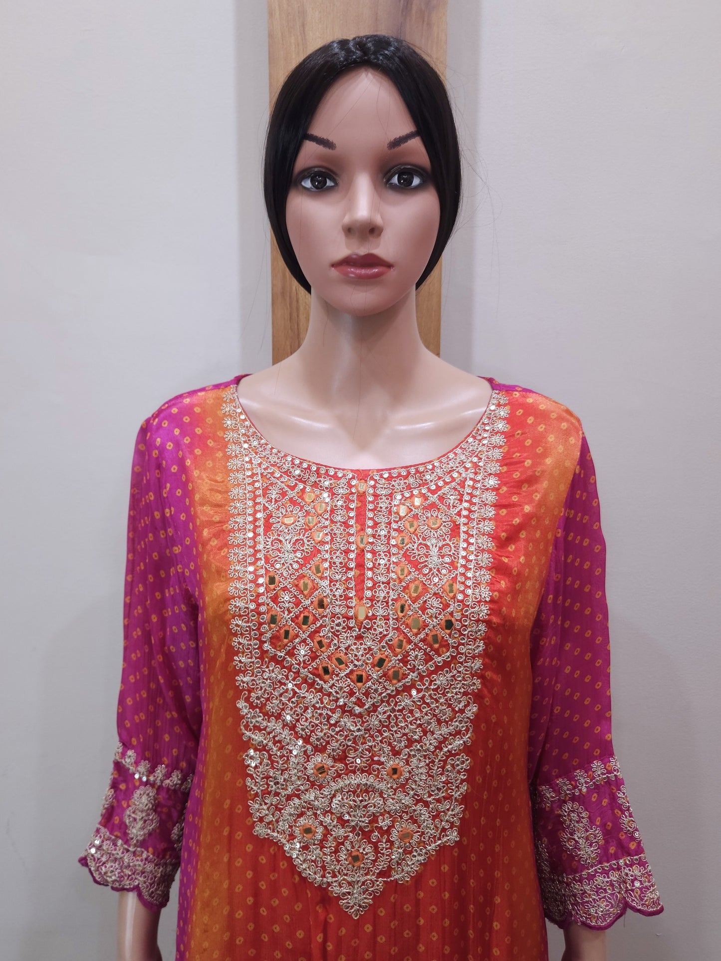 Pink Orange Stylish Embroidered Silk Dupatta Set