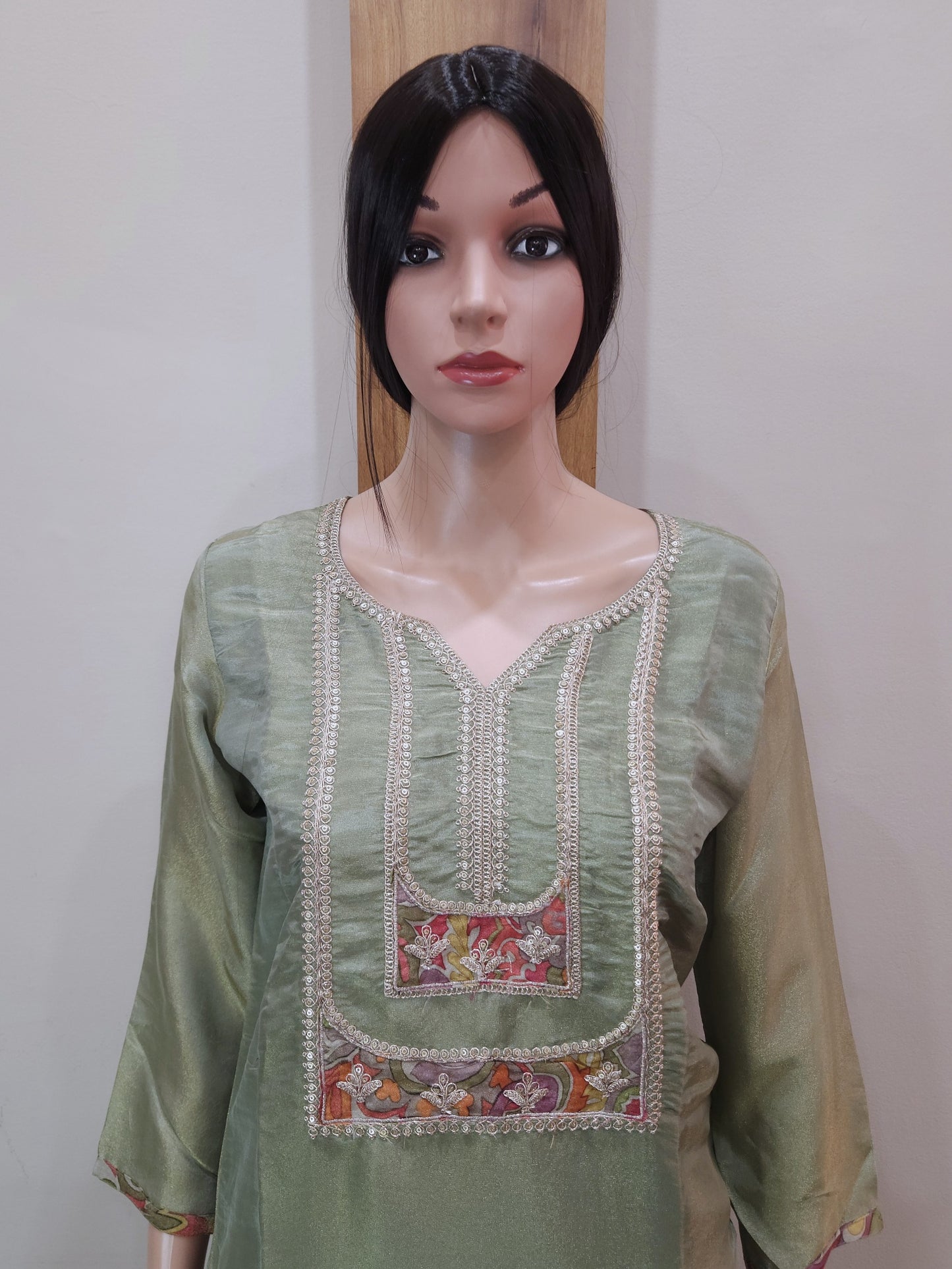 Green Shimmer Silk Kurta with Pant and Dupatta