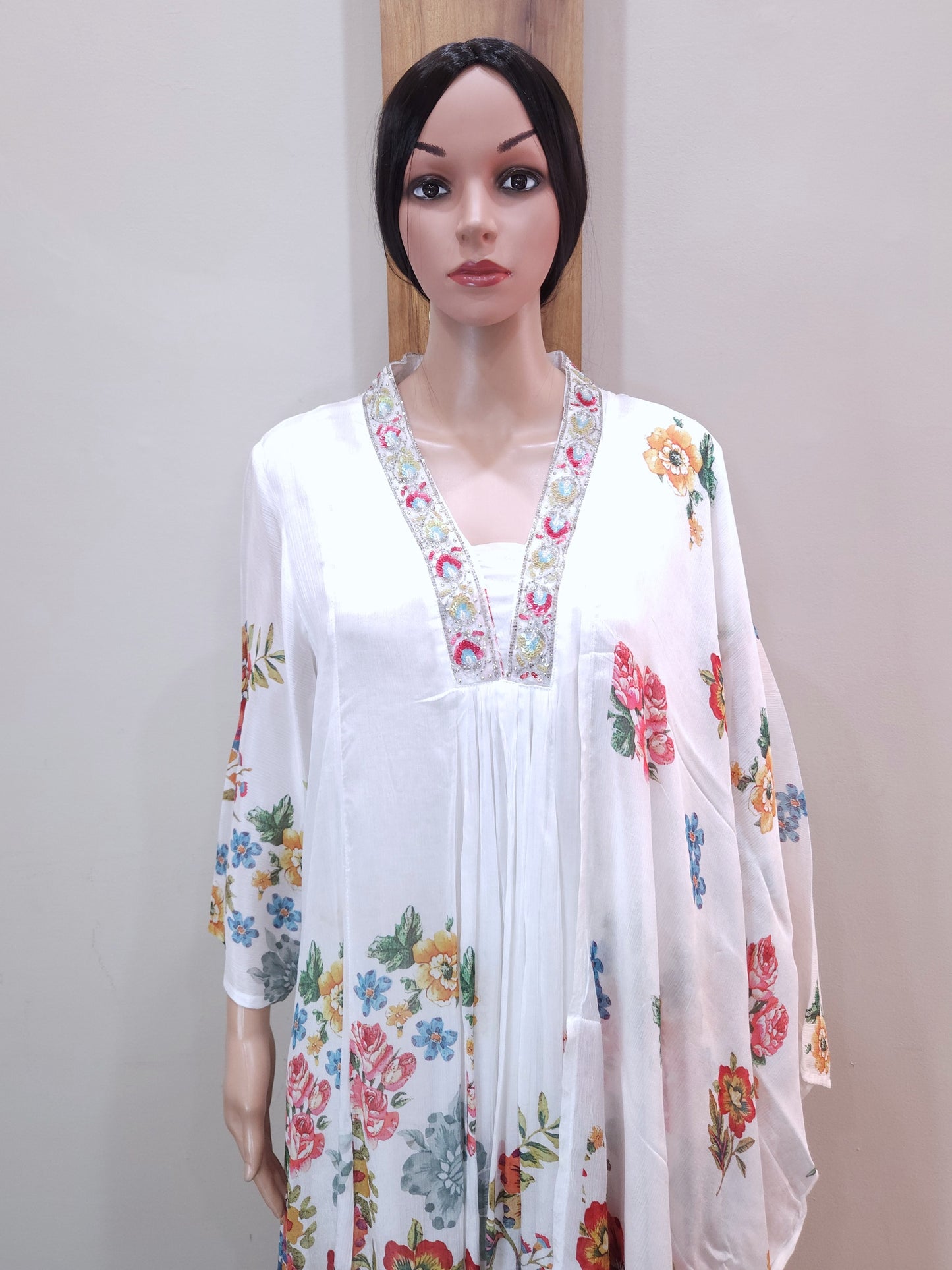 White Crepe Stylish Short Kurta Partywear with Palazzo and Dupatta