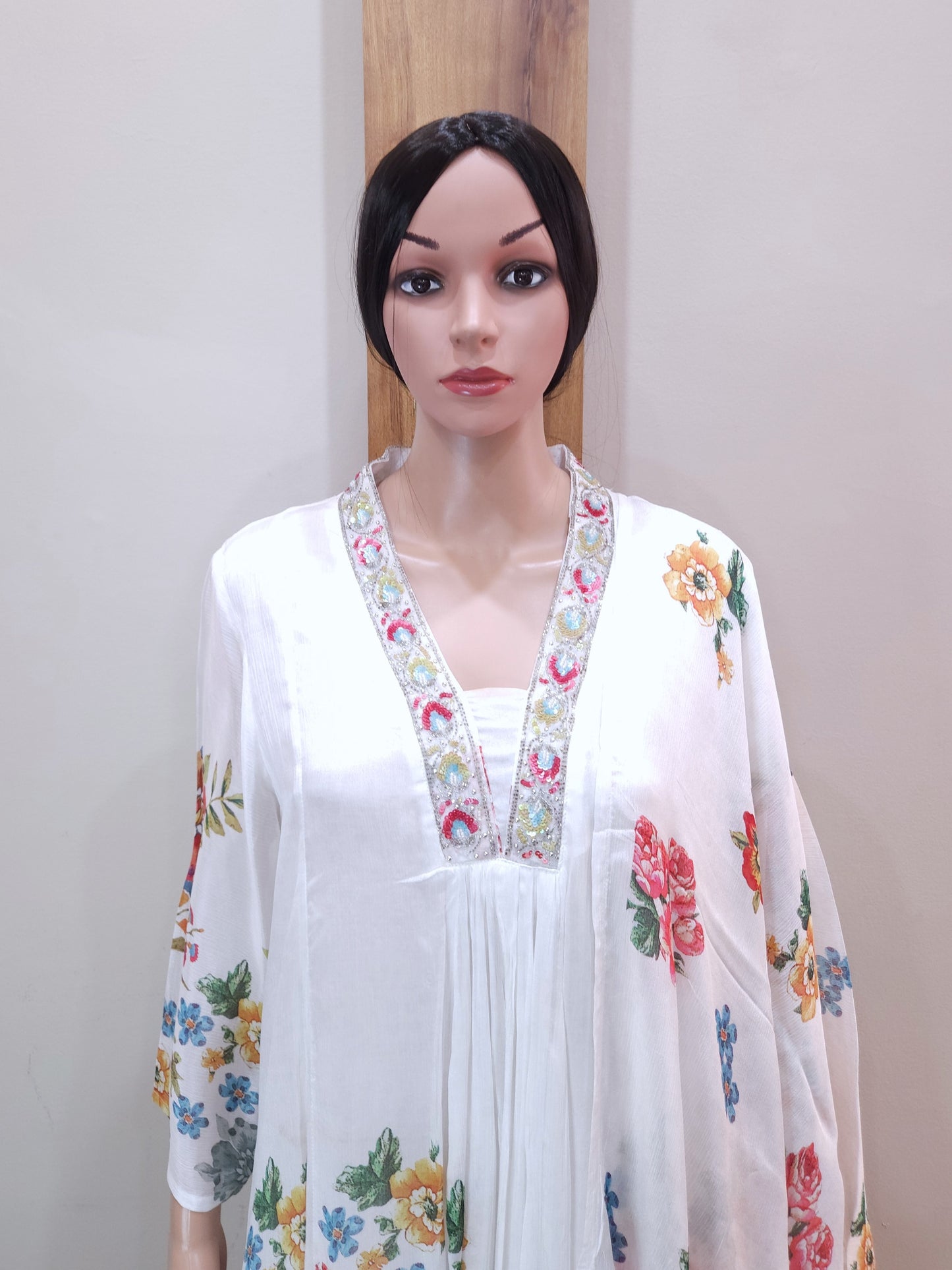 White Crepe Stylish Short Kurta Partywear with Palazzo and Dupatta