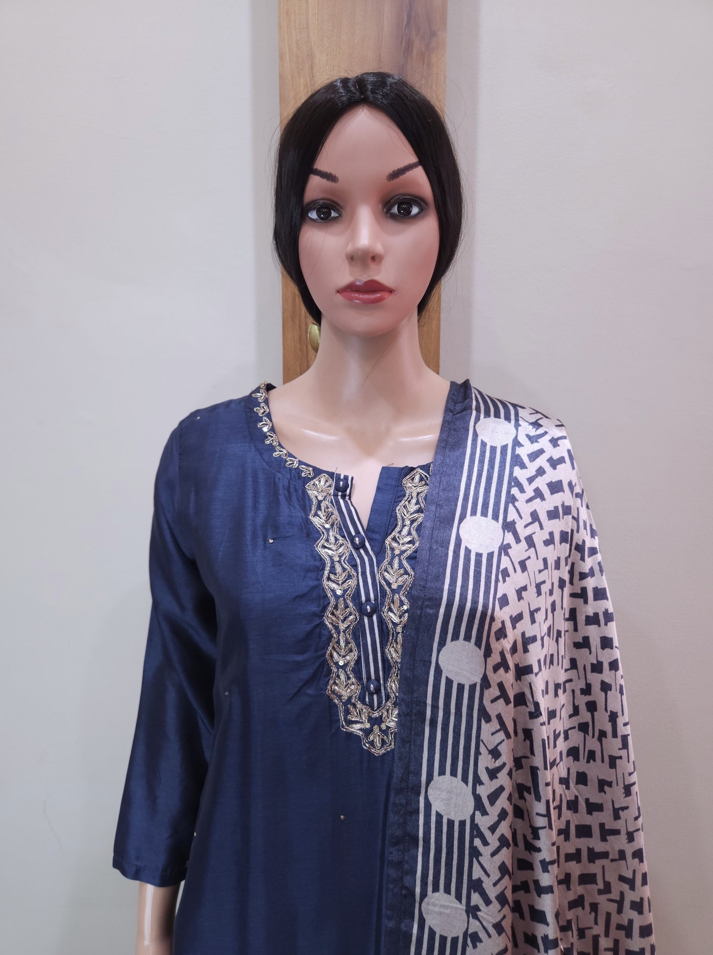Blue Dola Silk Premium Handwork Kurta with Pant and Russian Silk Dupatta
