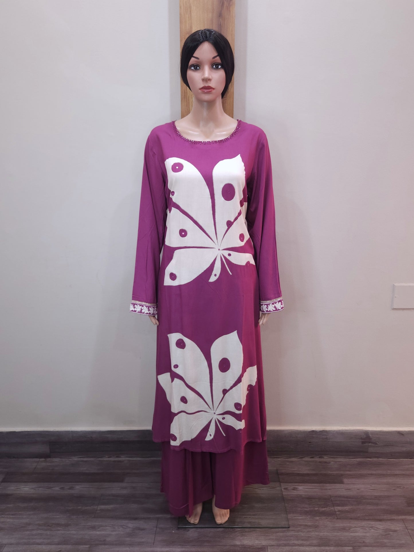 Purple Cream Stylish Pant Set