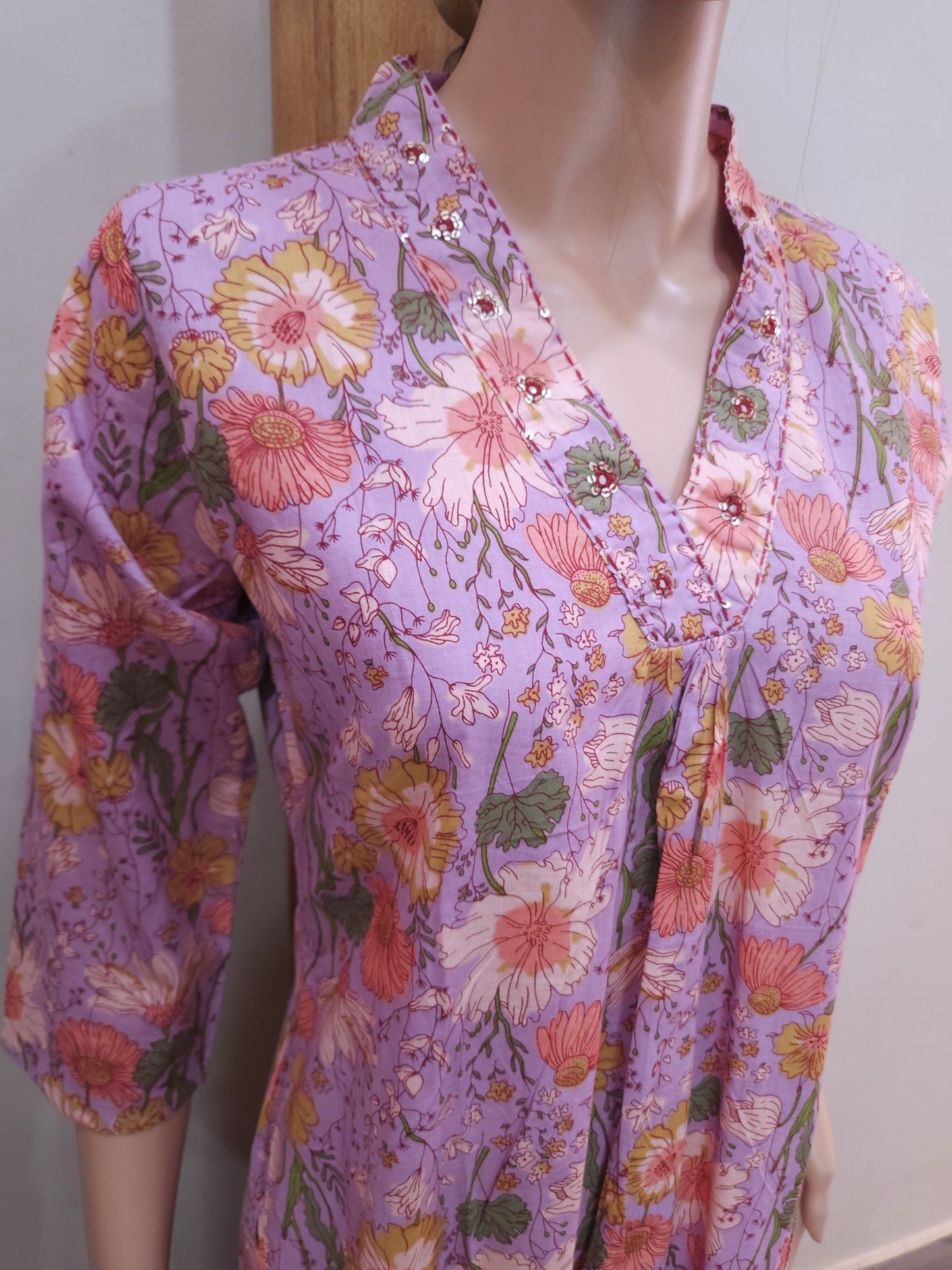 Purple V Neck Cotton Pant Set