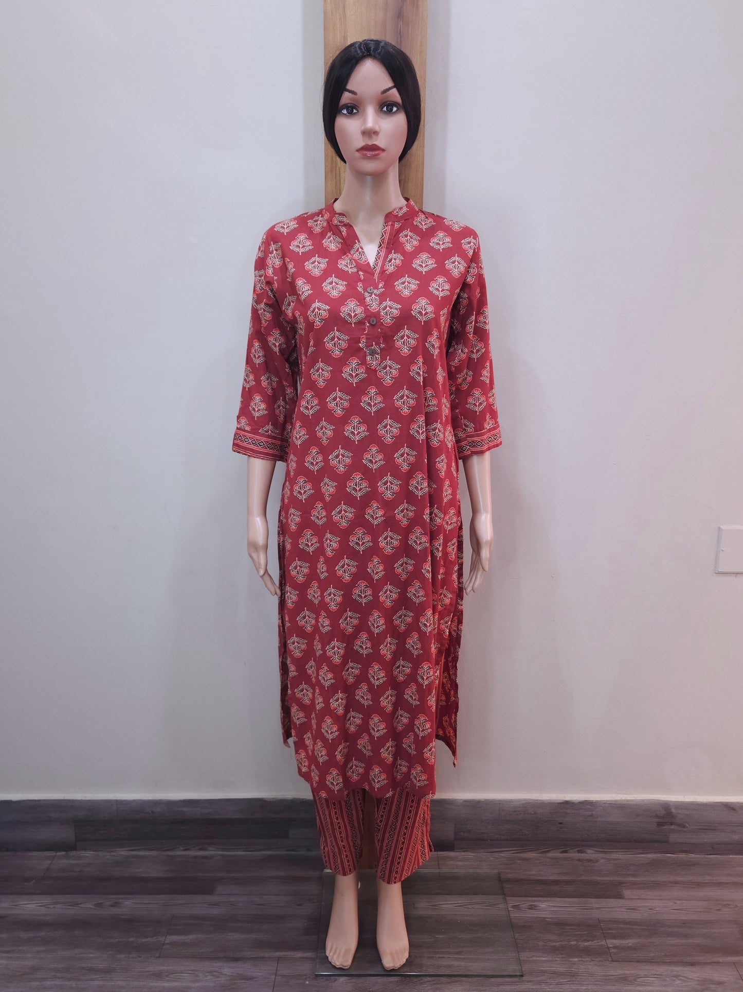 Brick Red Cotton Aline Pant Set