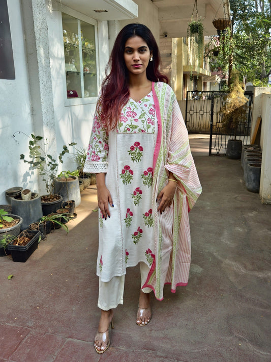 White Cotton Dupatta Set