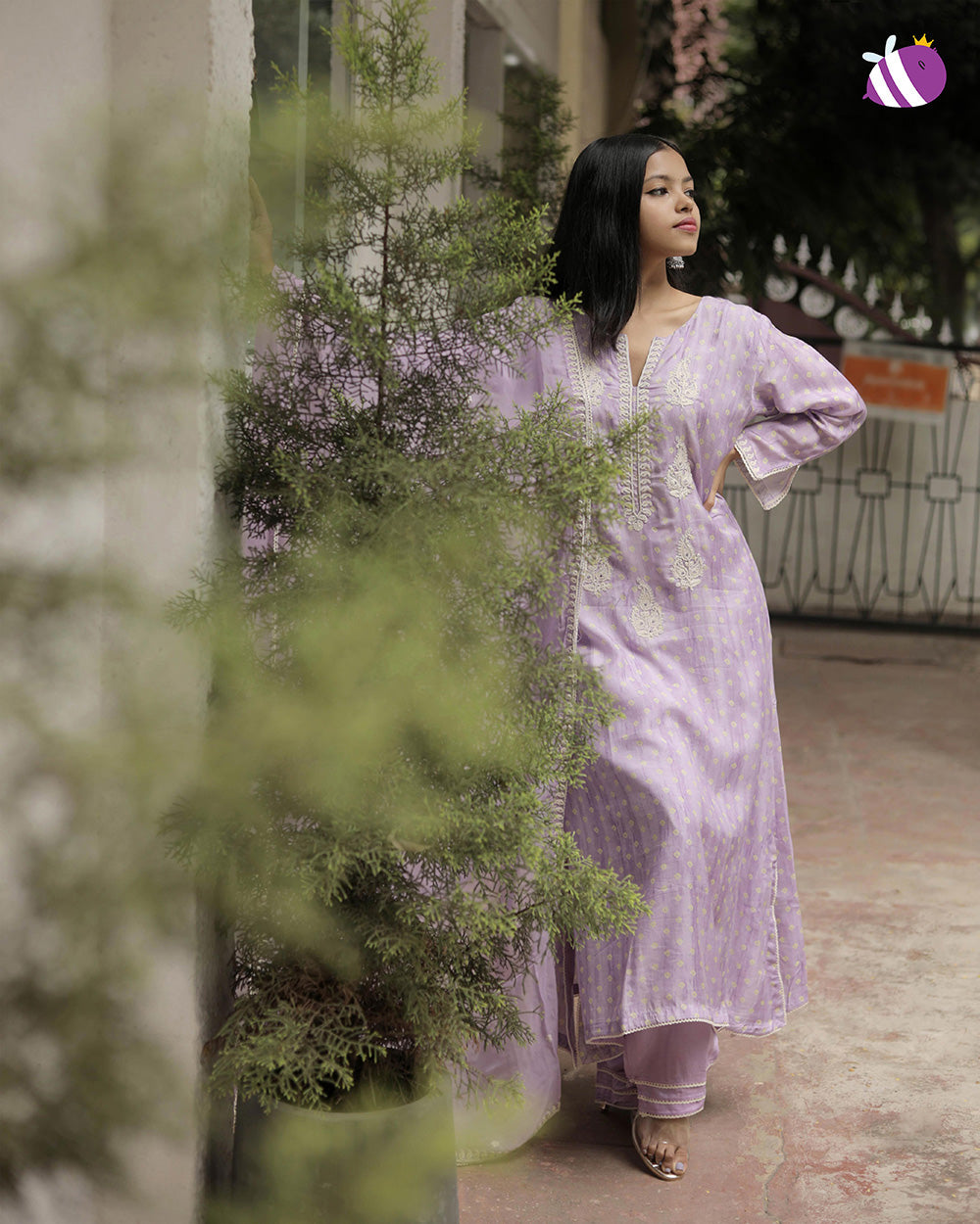 Lavender Dola Silk Handwork Premium Kurta with Pant and Dupatta with Embroidery