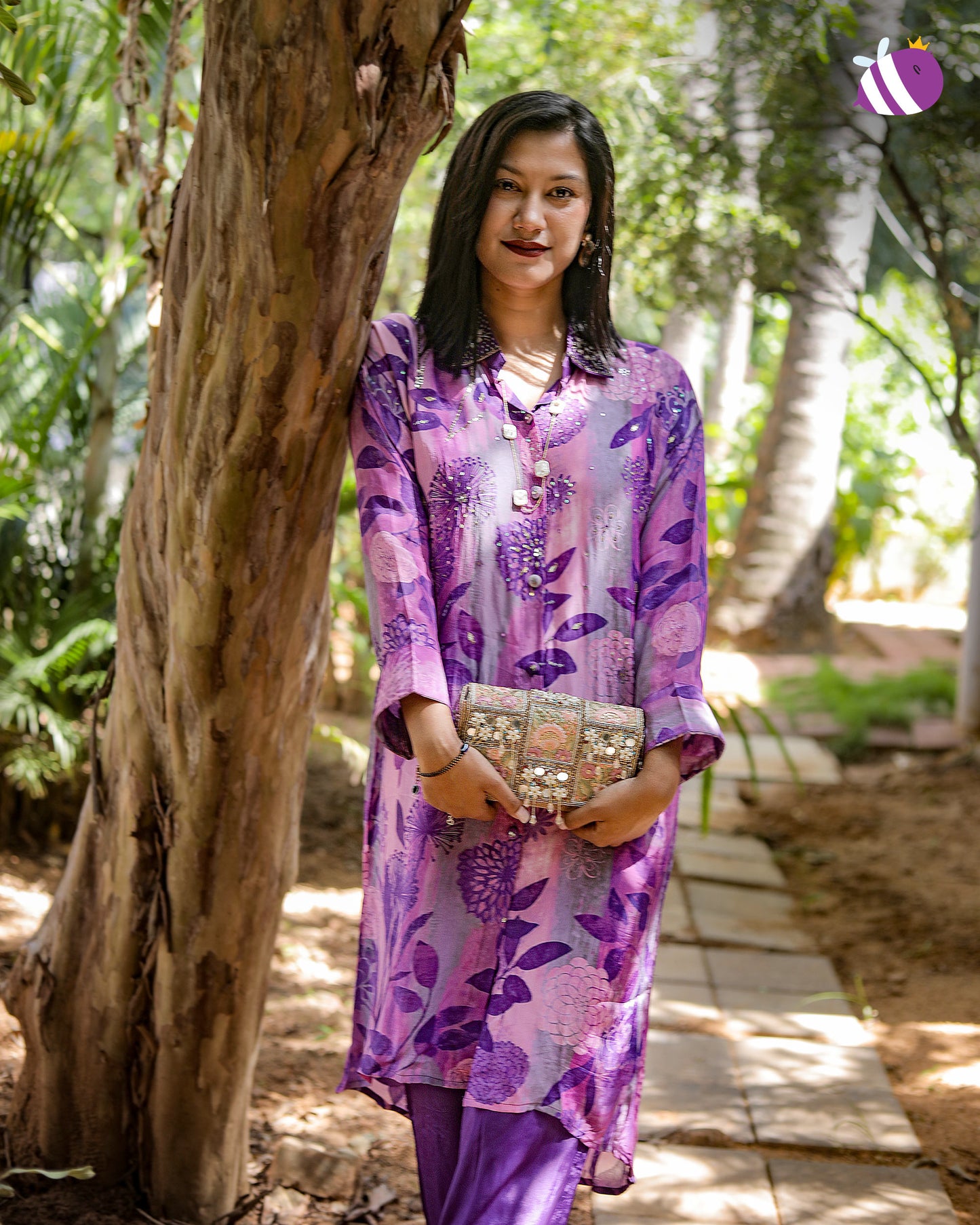 Purple Muslin Handwork Pant Set