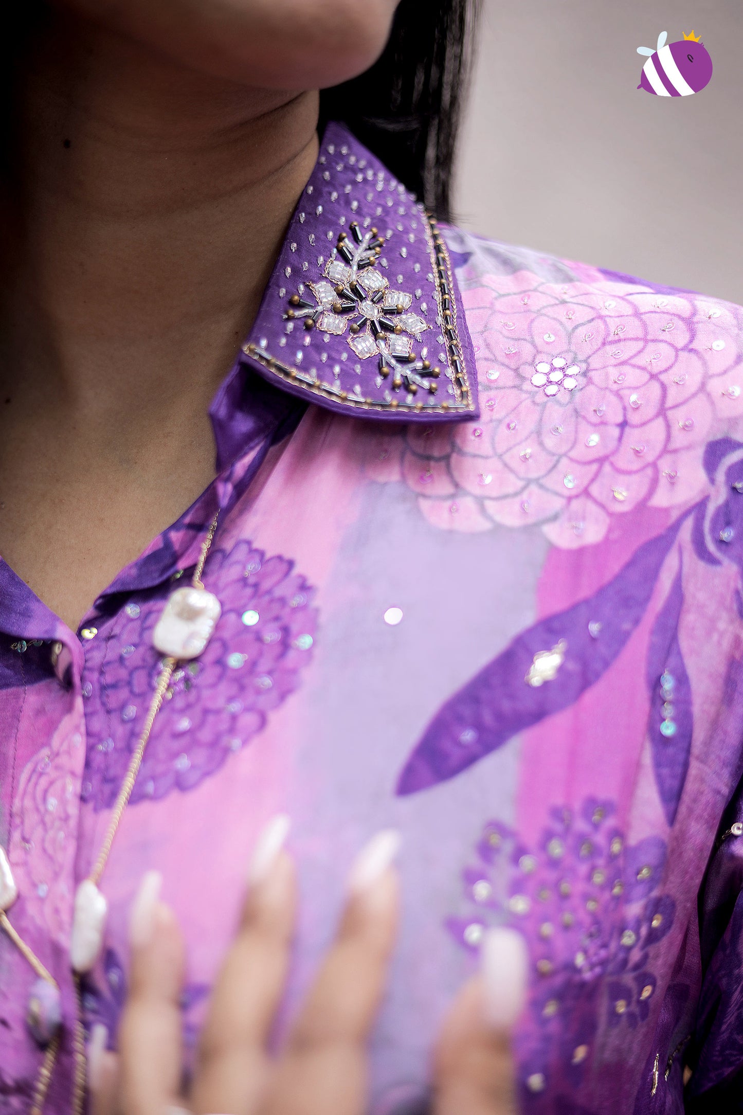 Purple Muslin Handwork Pant Set