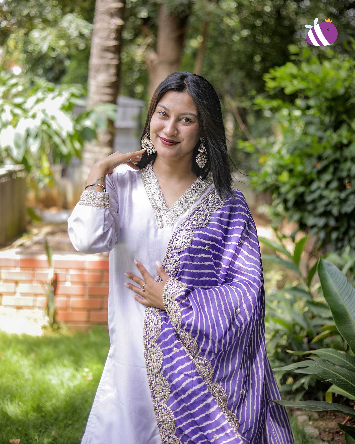 Lavender Dola Silk V Neck Stylish Kurta with Pant and Heavy Dupatta