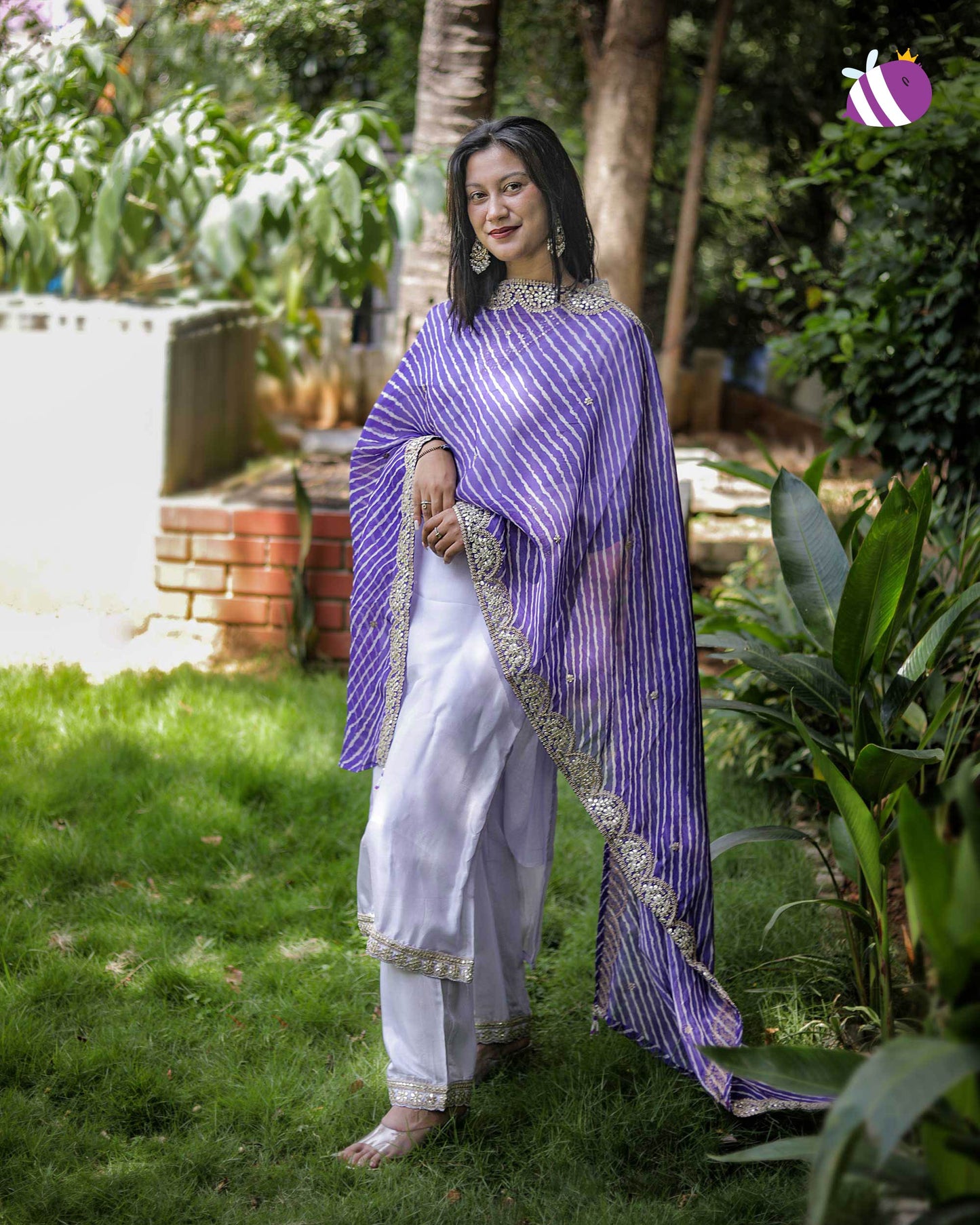 Lavender Dola Silk V Neck Stylish Kurta with Pant and Heavy Dupatta