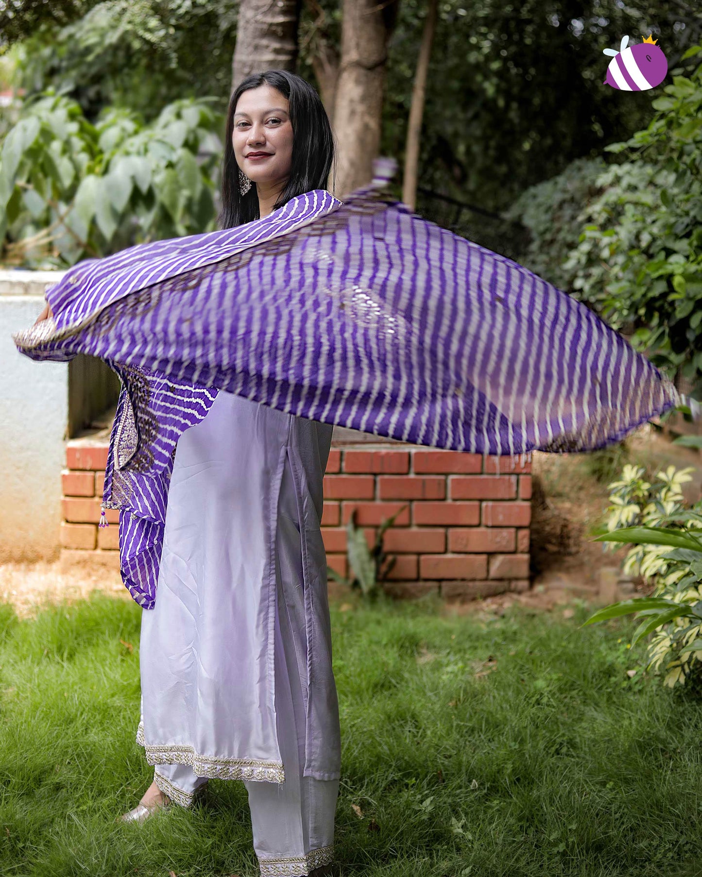 Lavender Dola Silk V Neck Stylish Kurta with Pant and Heavy Dupatta