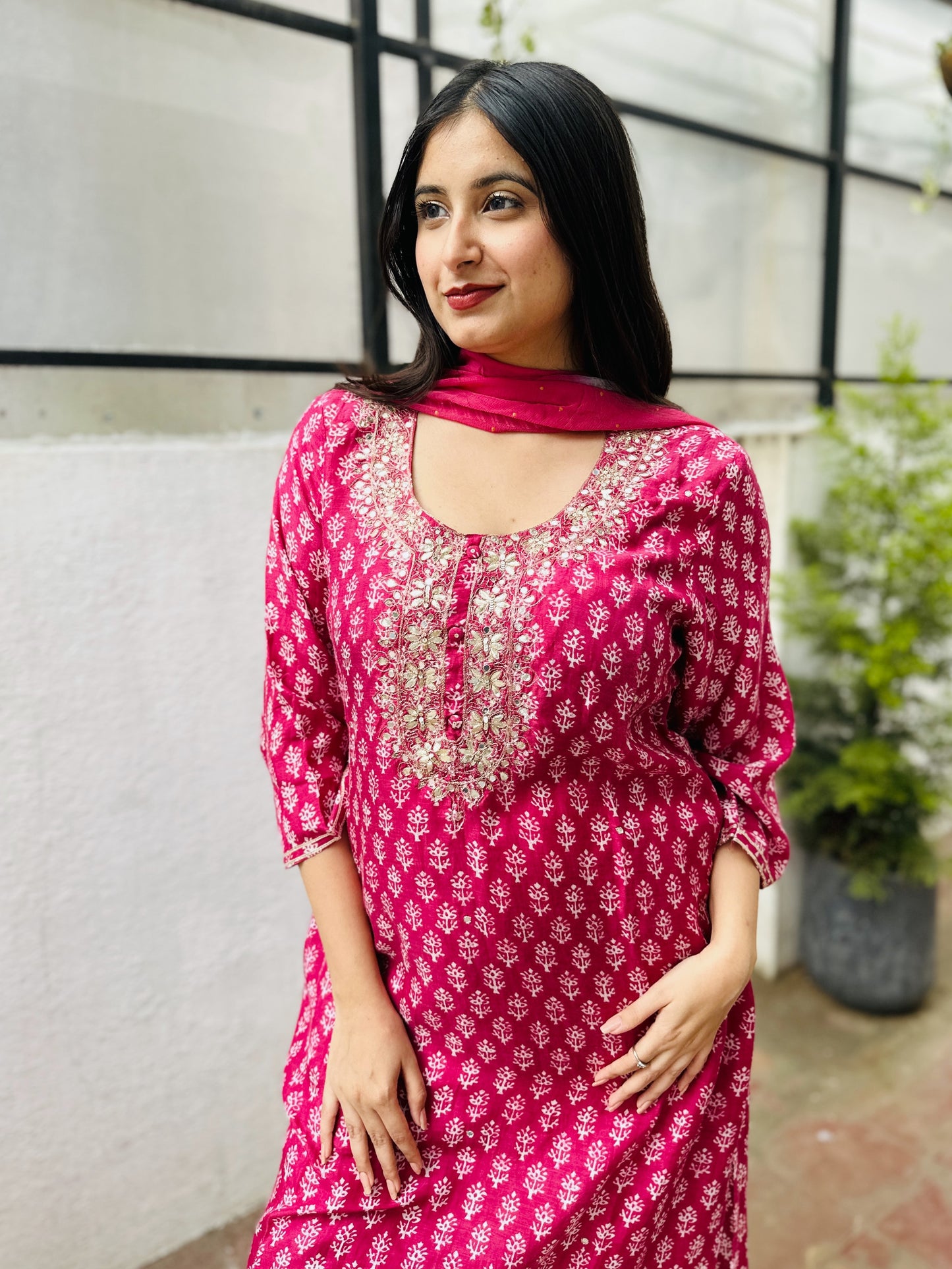 Pink Pure Muslin Kurta with Pant and Dupatta HSR