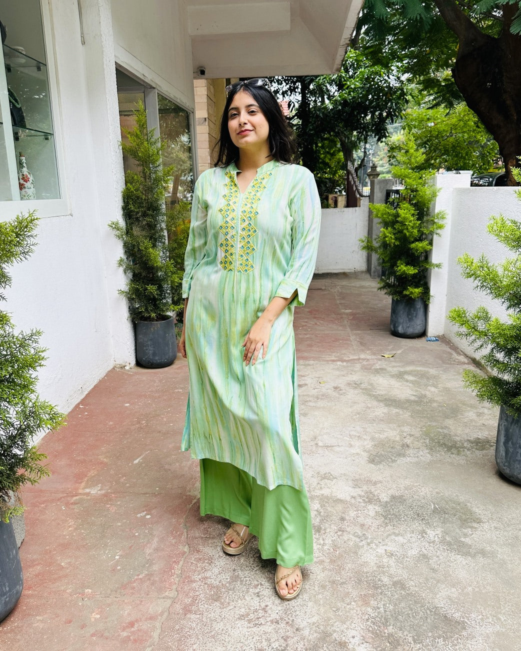 Green Rayon Kurta with Pant