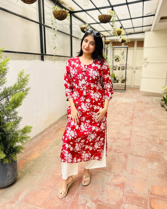 Red Pure Muslin Kurta