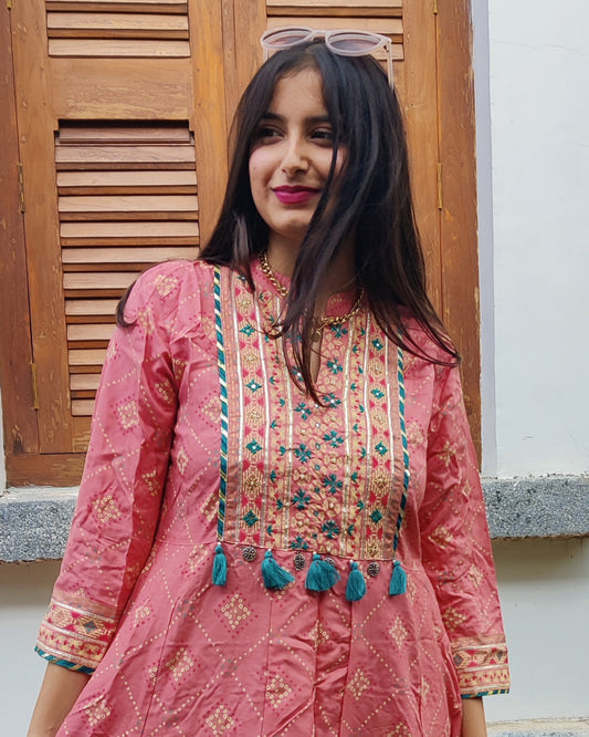 Peach Stylish Cotton Long Anarkali type Dress