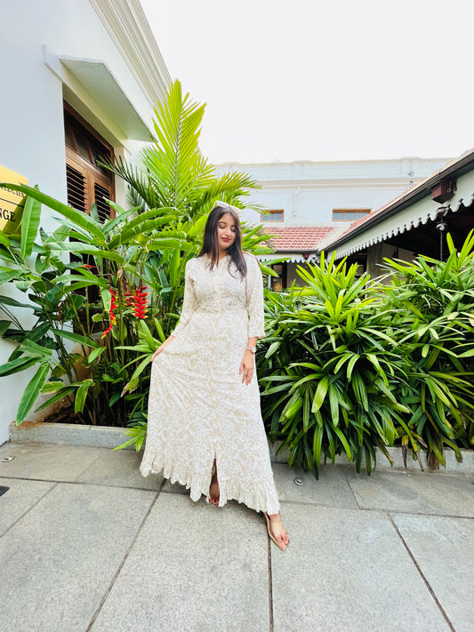 Off-white Embroidered Premium Anarkali Dress