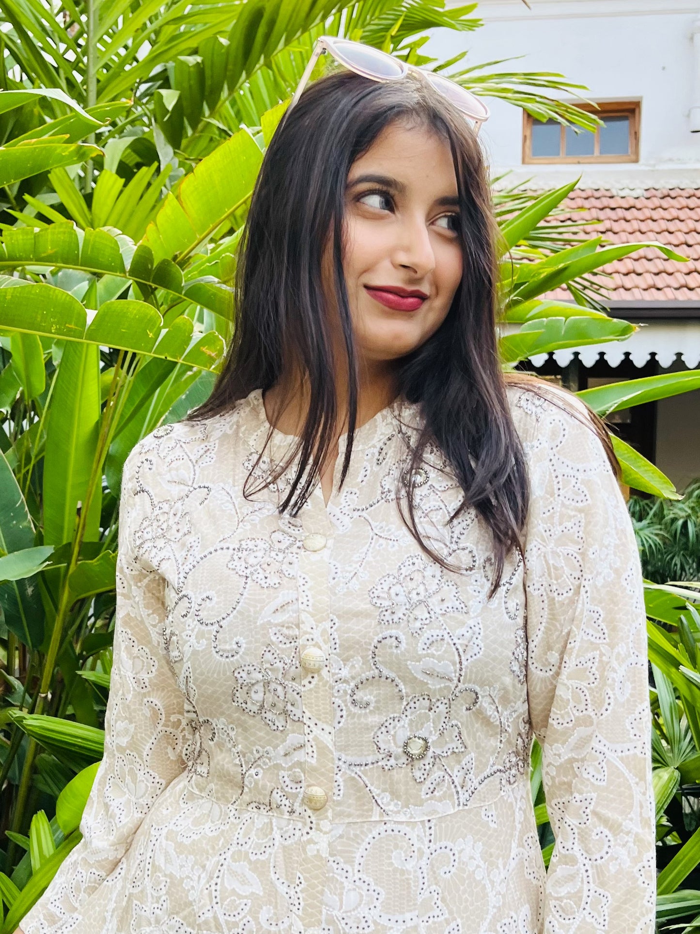 Off-white Embroidered Premium Anarkali Dress