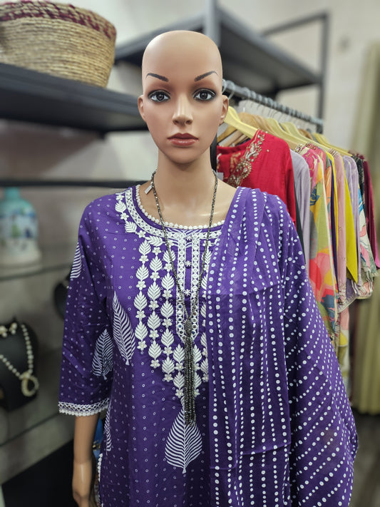 Purple Cotton Dupatta Set