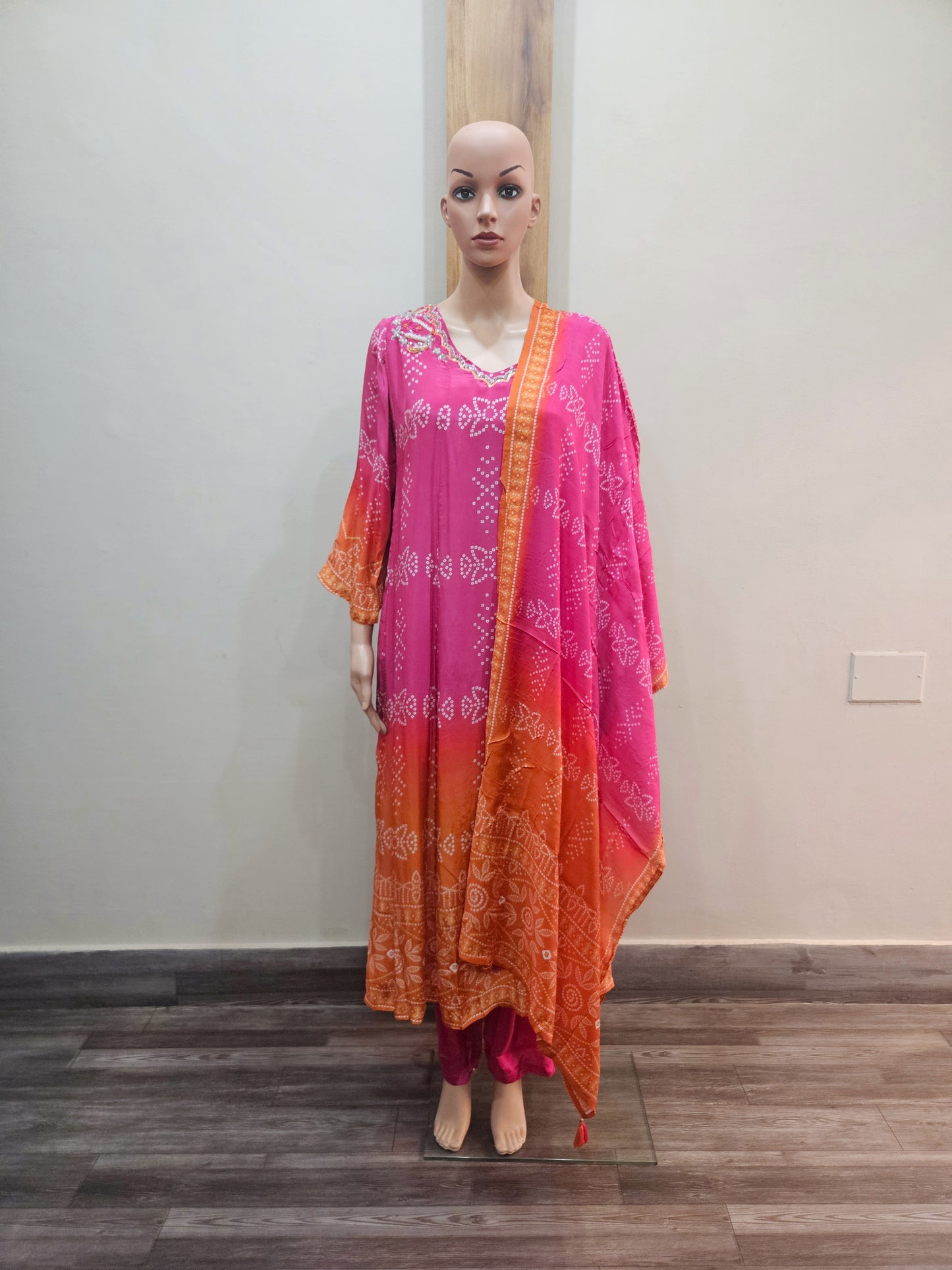 Pink Orange Pure Muslin Partywear Dupatta Set